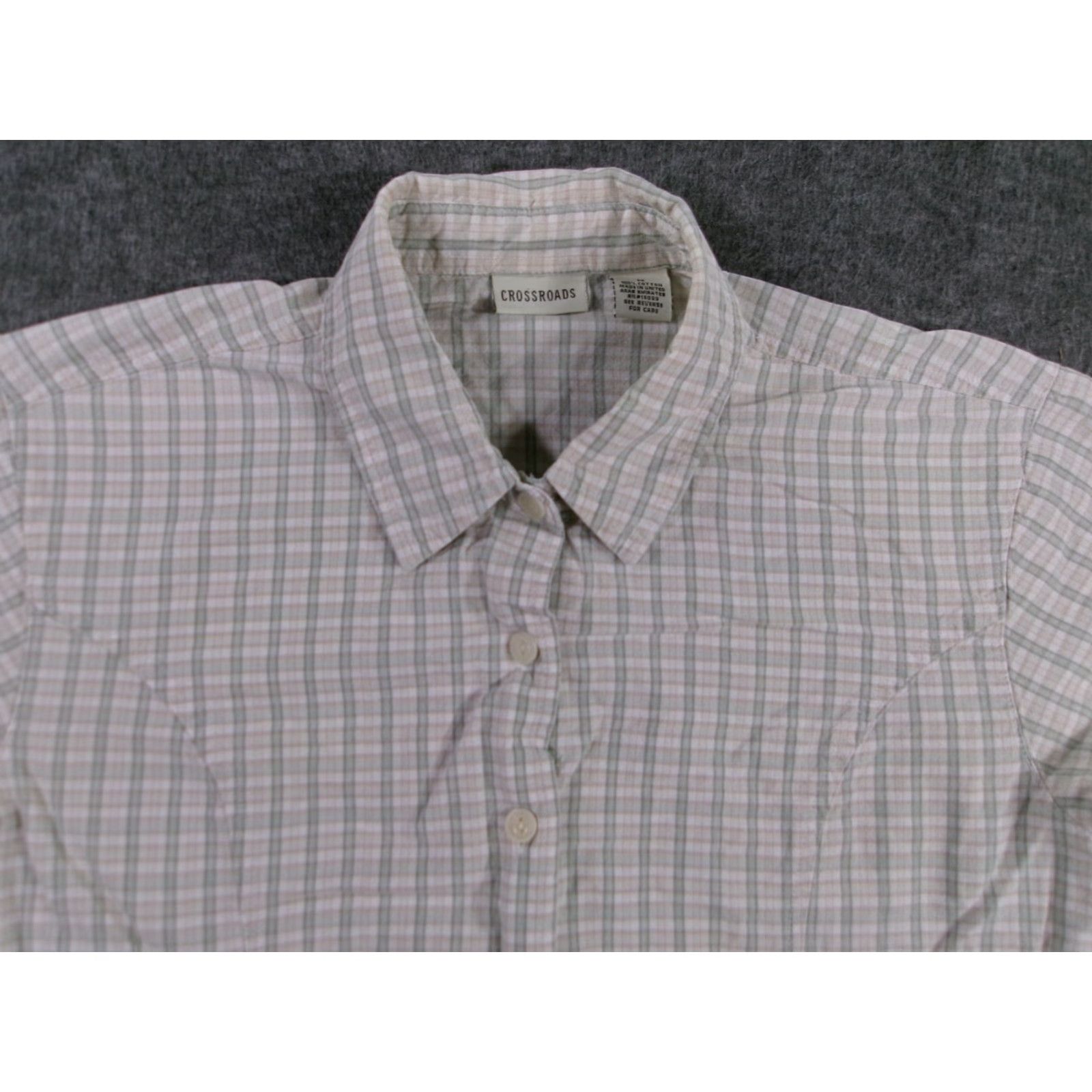 Vintage Crossroads Shirt Women M Beige Plaid 100% Cotton Short Sleeve Button-Up Collared Slim Classic Casual Womens Size M / US 6-8 / IT 42-44 - 2 Thumbnail