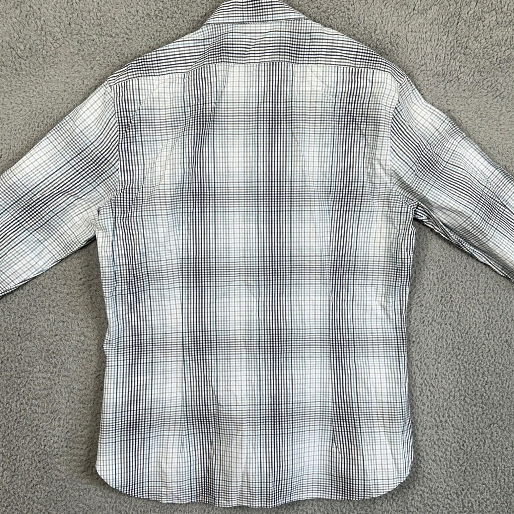 John Varvatos John Varvatos USA Dress Shirt Mens 16 34-35 White Gray Blue Plaid Long Sleeve Shirt Mens Regular Cotton 100% Size 42R - 3 Thumbnail