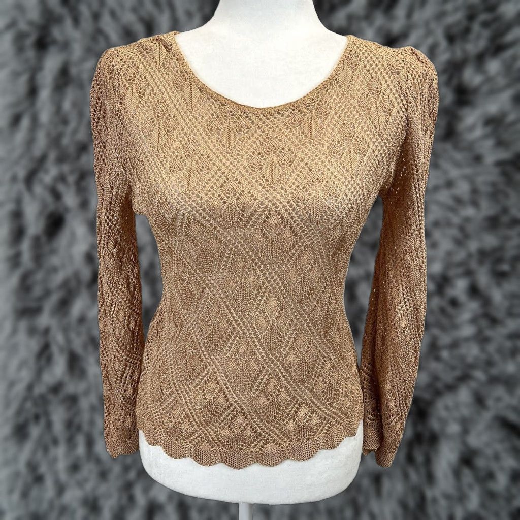 Vintage VINTAGE Prophecy Rose Gold Crochet Look Pullover Sweater Women's Small Made in USA Size S / US 4 / IT 40 - 1 Thumbnail