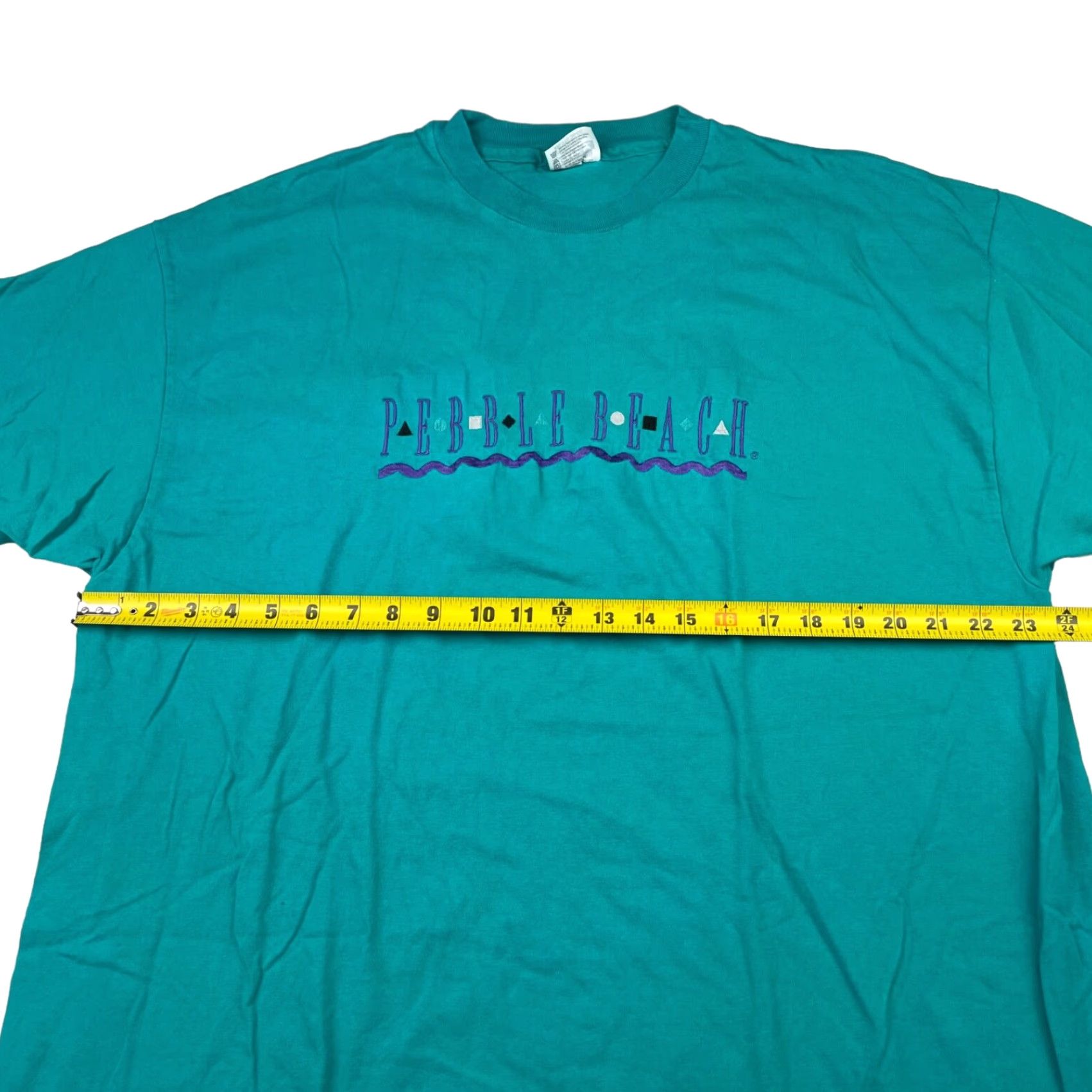 VTG Pebble Beach Men's Single Stitch Embroidered T-Shirt Teal Green USA 2XL Hanes 100% Cotton Short Sleeve Summer Sportswear/Beach Mens