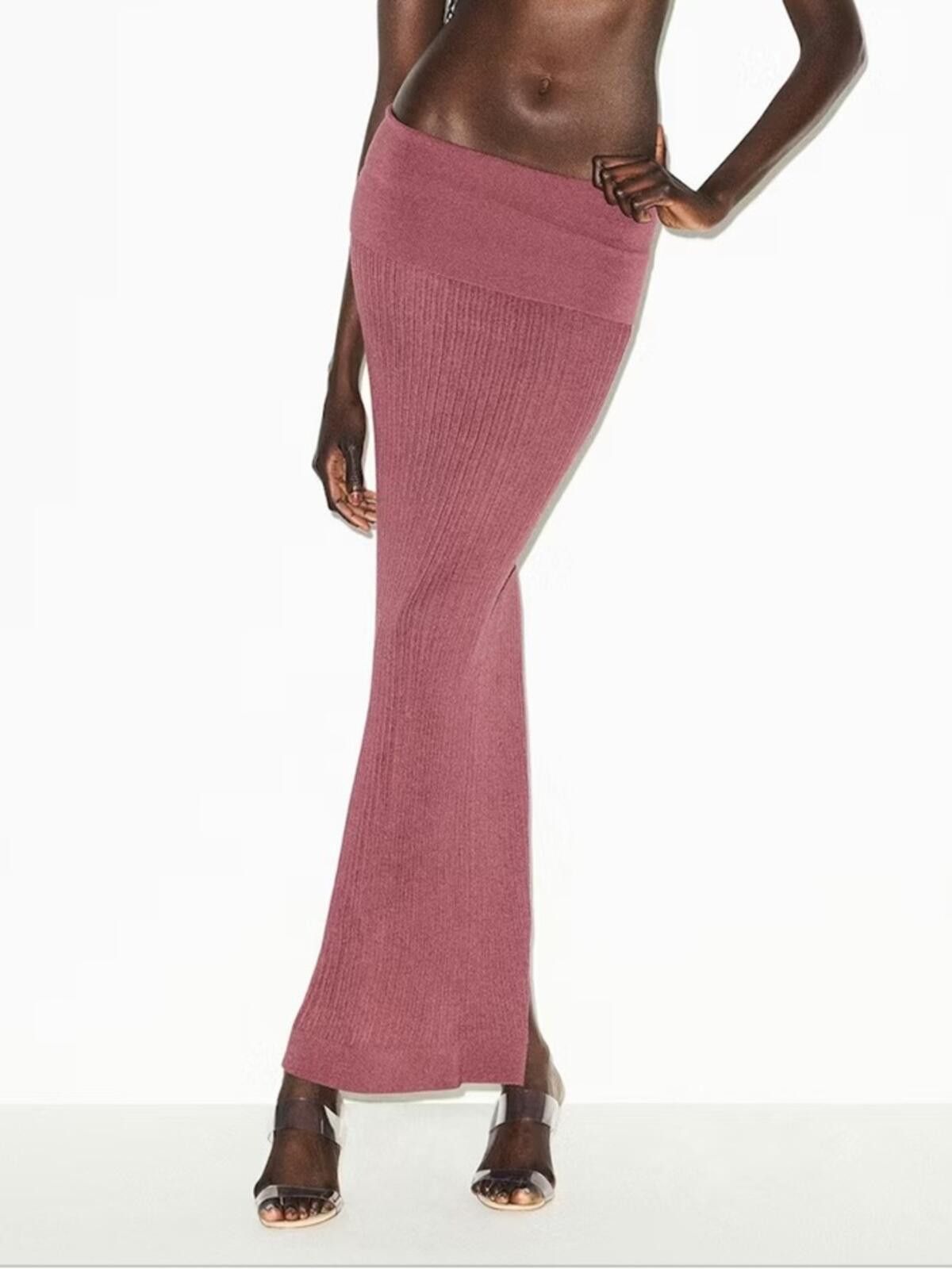 Swims SKIMS / Sheer Knit Foldover Long Skirt / Beet Size 36" / US 14 / IT 50 - 2 Thumbnail