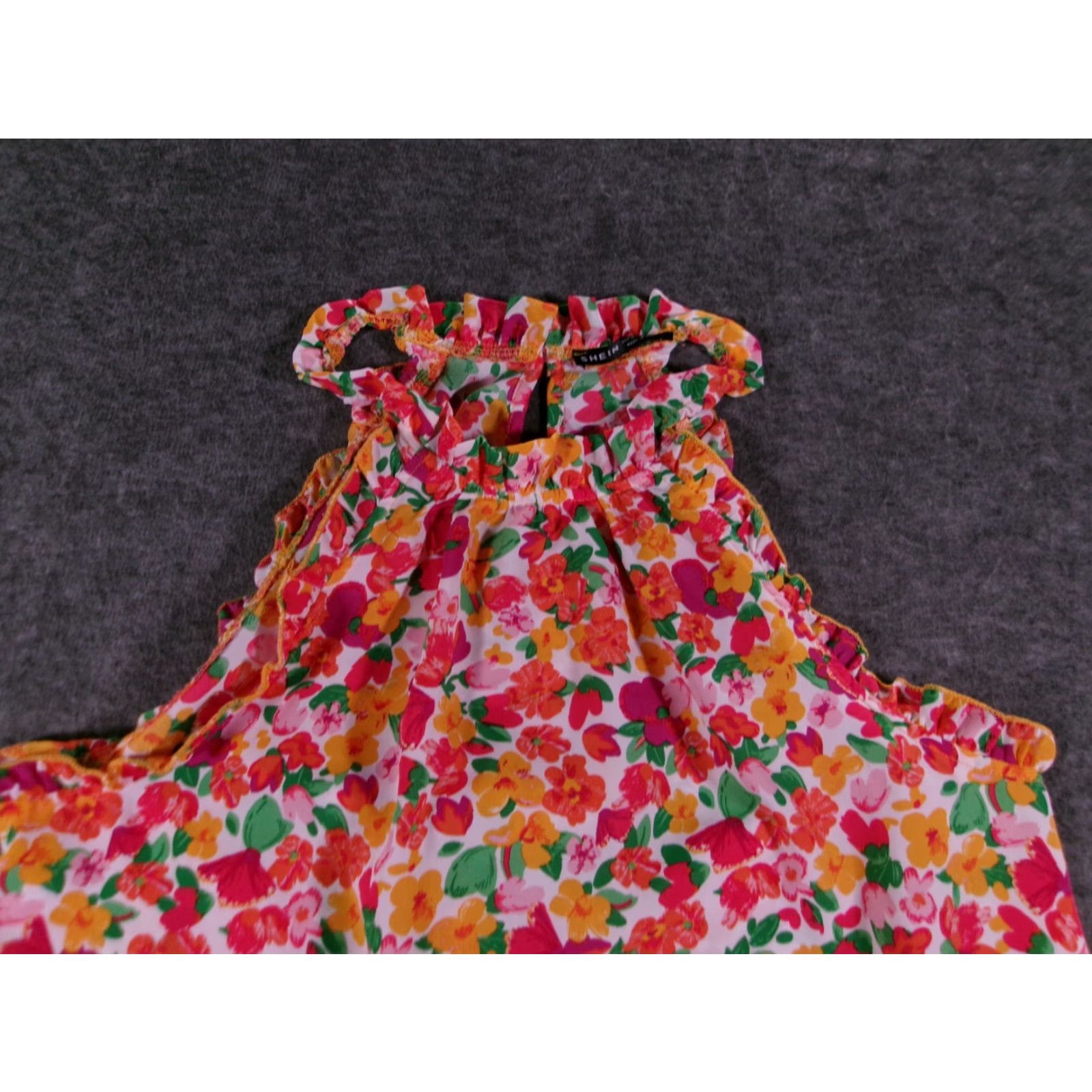 Shein Top Womens Medium Tunic Ditzy Floral Ruffle Halter Costal Beachy Resort Causal Size M / US 6-8 / IT 42-44 - 2 Thumbnail