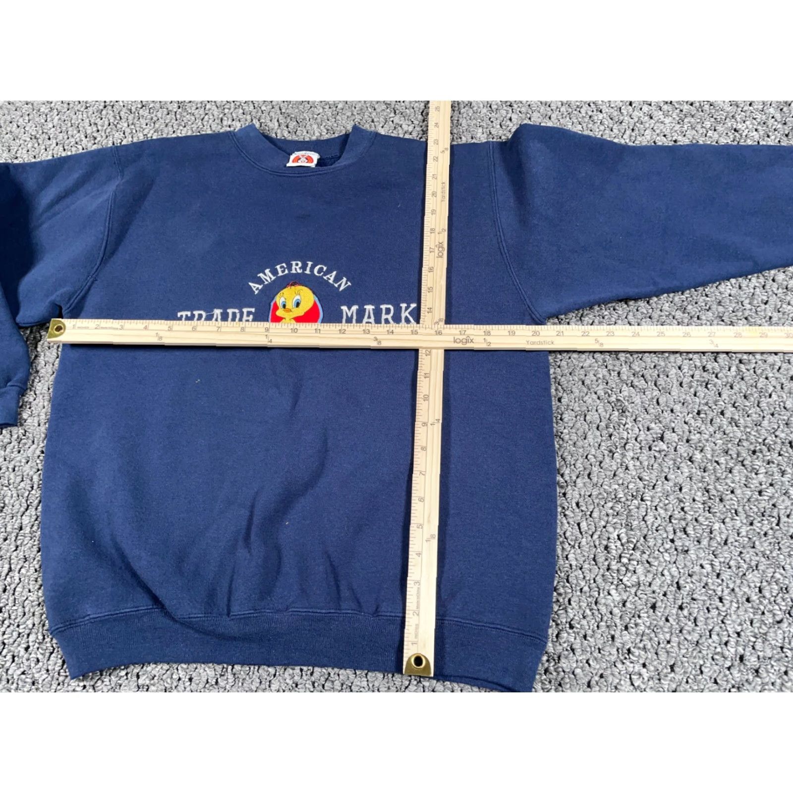 Vintage VTG Looney Tunes Tweety Bird Sweatshirt Dark Blue Embroidered Adult Medium Long Sleeve Crew Neck Pullover 90s Cartoon Retro Mens Size US M / EU 48-50 / 2 - 7 Thumbnail