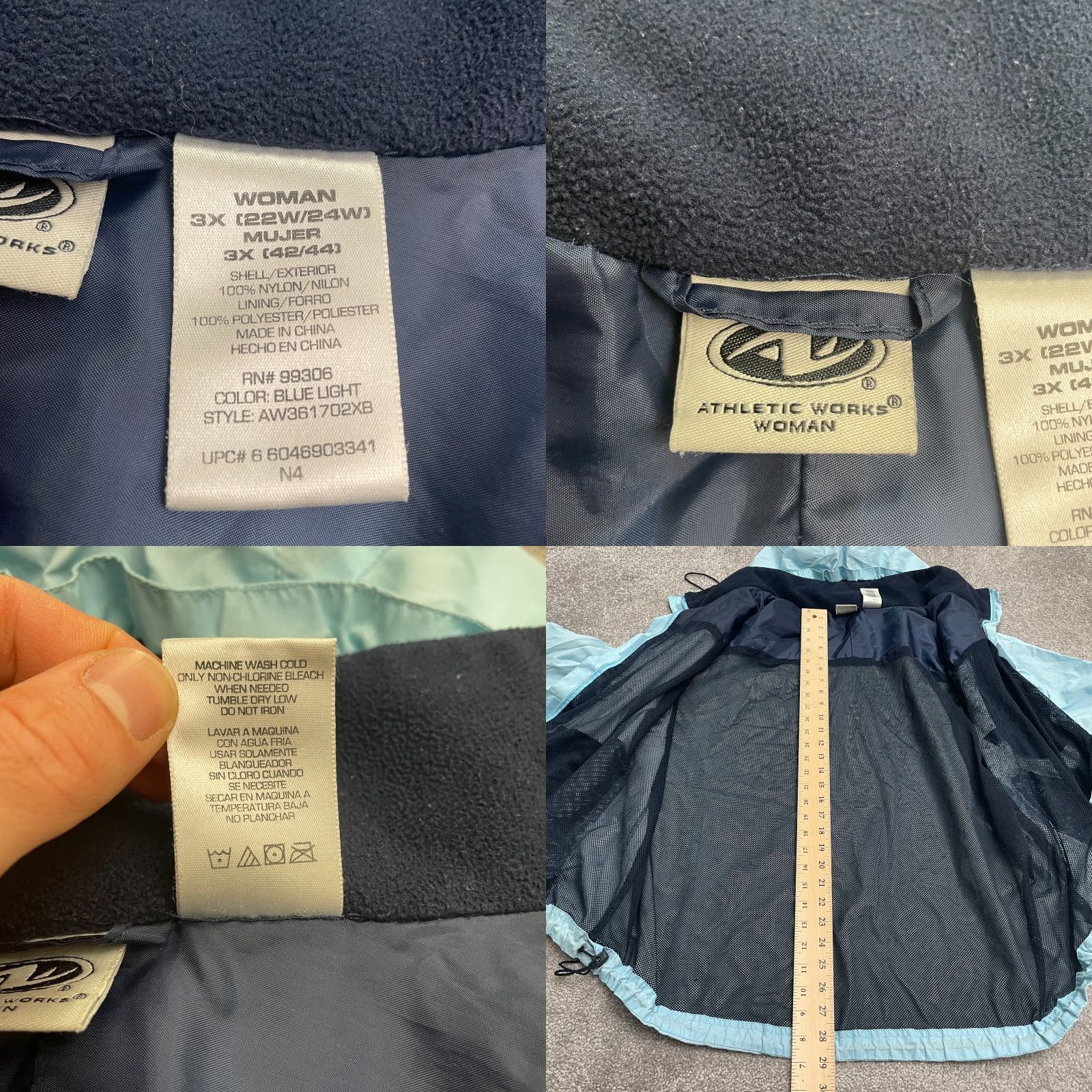Athletic Works Athletic Works Jacket Womens 3X Blue Full Zip Pockets Nylon Windbreaker Size XXL / US 16-18 / IT 52-54 - 8 Thumbnail