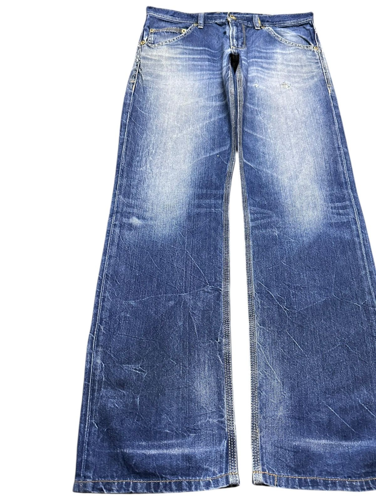 Japanese Brand Vintage Back Number Faded Whiskers Honeycomb Denim Size US 32 / EU 48 - 3 Thumbnail
