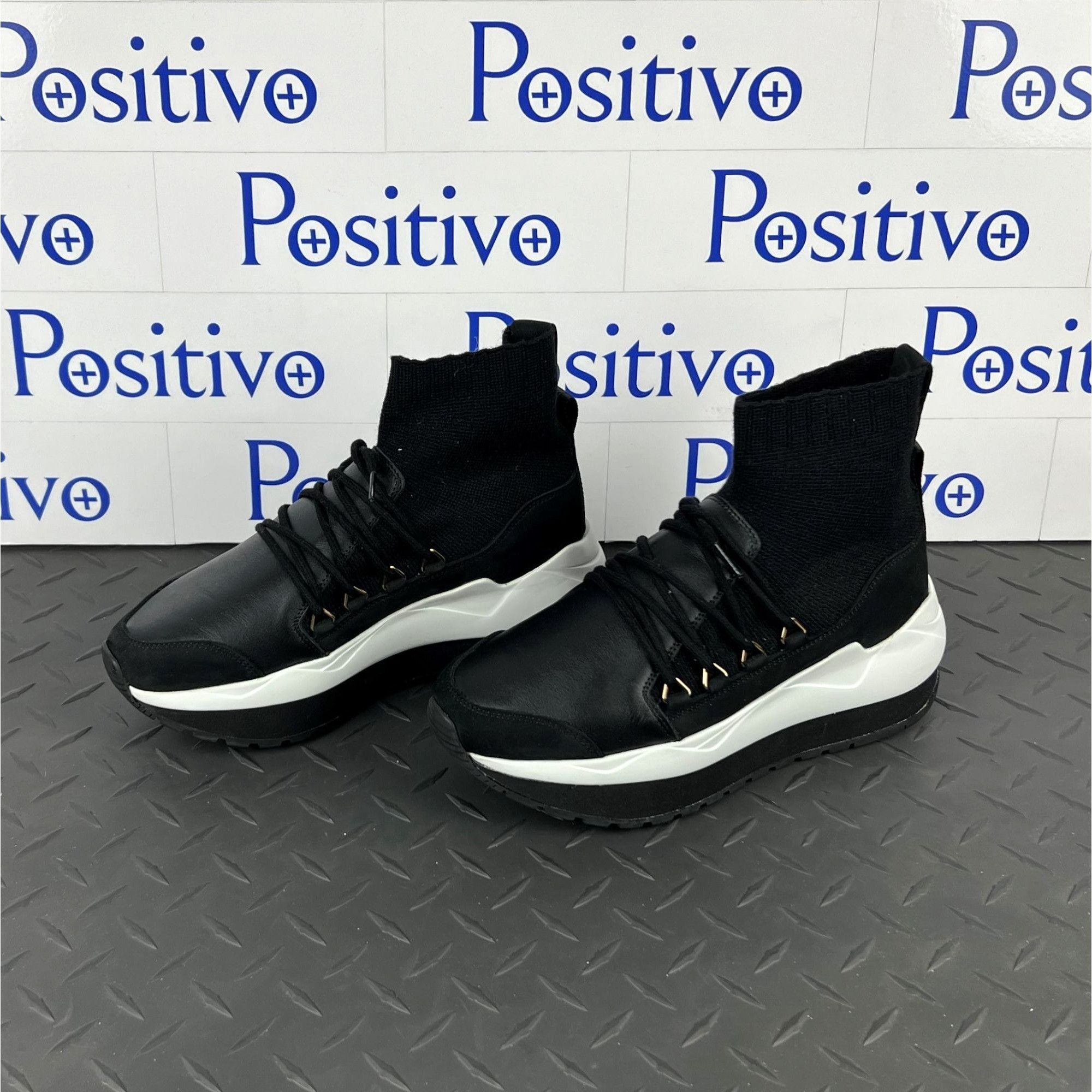 Buscemi Buscemi Run1 Sock Wedge Black Leather Sneakers US 7 Sample Size US 7 / IT 37 - 2 Thumbnail