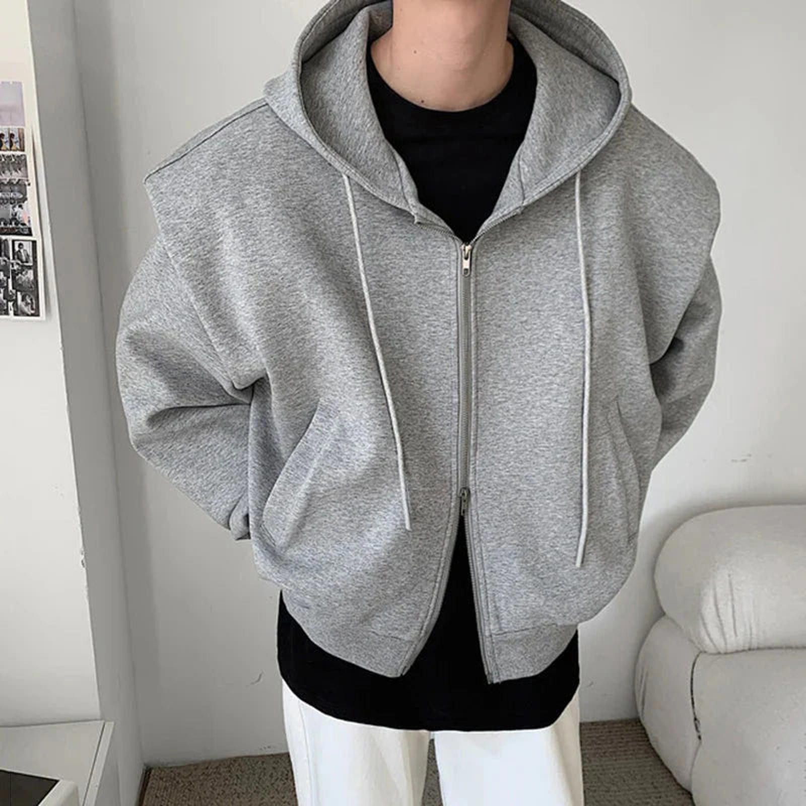 Vintage Exaggerated Shoulder Zip-Up Hoodie Size ONE SIZE - 1 Thumbnail