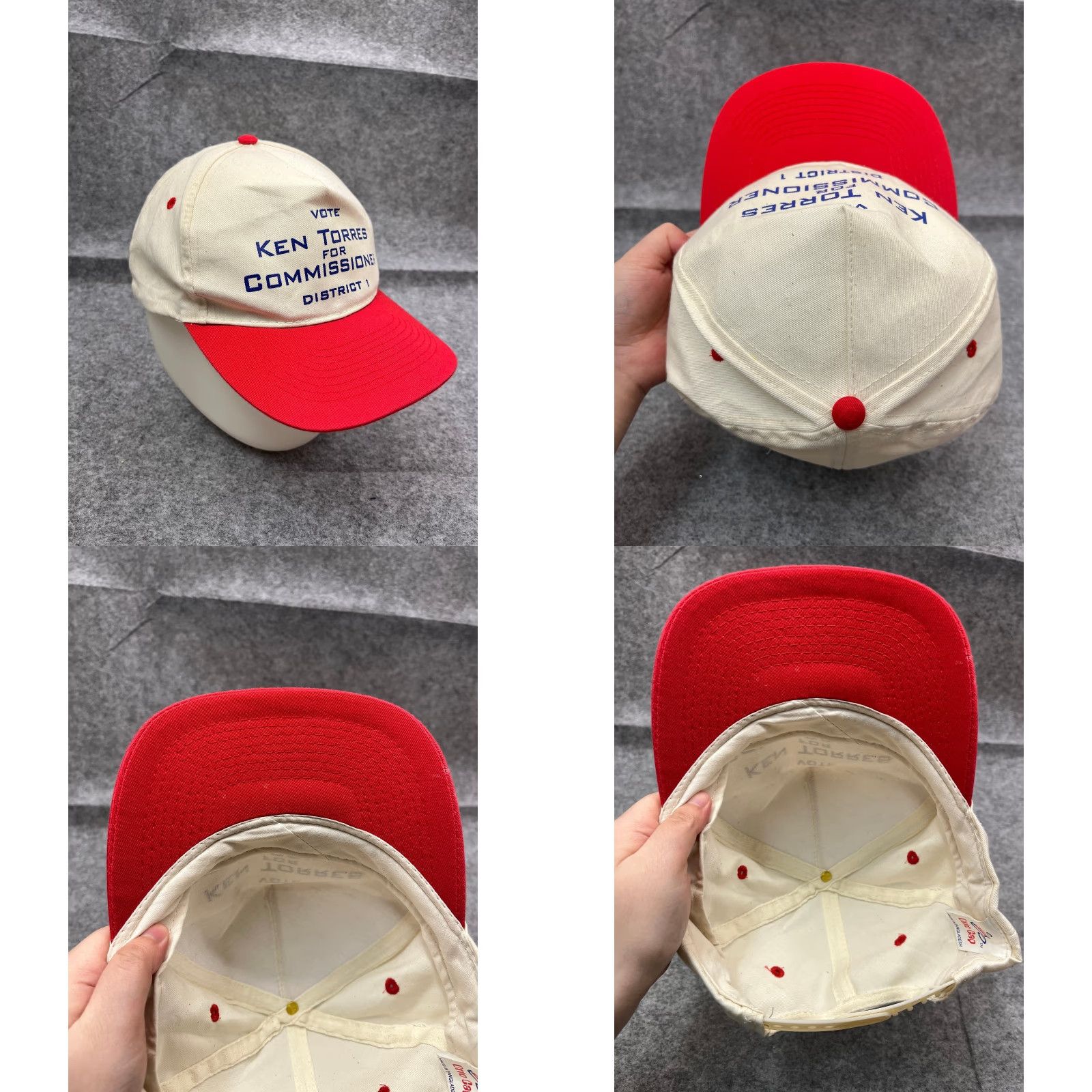 Vintage Vote Ken Torres Commisioner Hat Cap Snap Back Adult Ivory Red Cotton Blend Size ONE SIZE - 8 Thumbnail