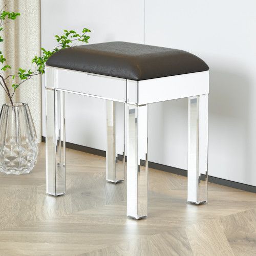 Designer × Homemade Mirrored Vanity Stool Makeup Bench with Pu Leather, Dressing Size US L / EU 52-54 / 3 - 1 Thumbnail