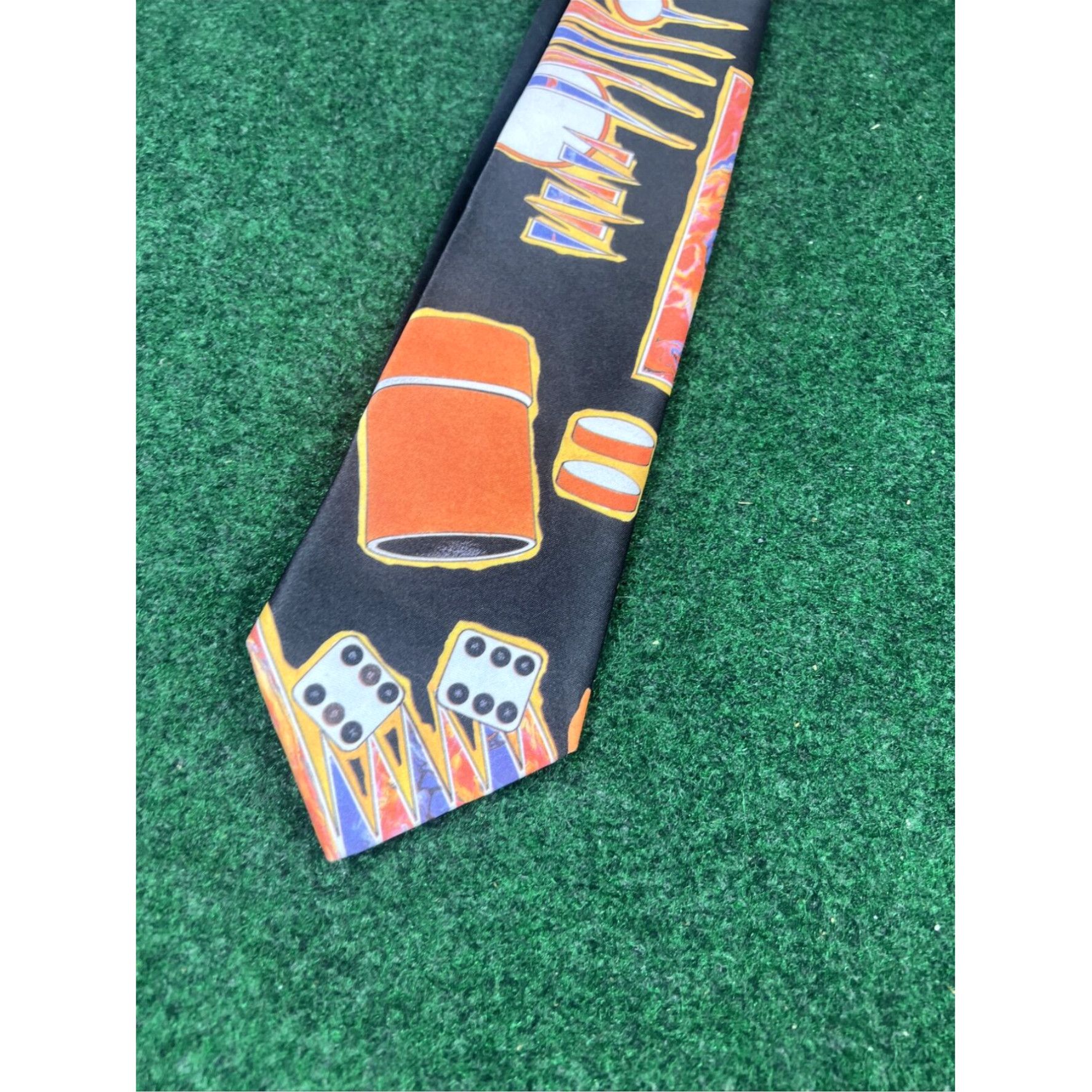 Vintage Ralph Marlin GAMBLING 100% Polyester Tie Casino 1991 Backgammon Dice Tie Size ONE SIZE - 2 Thumbnail