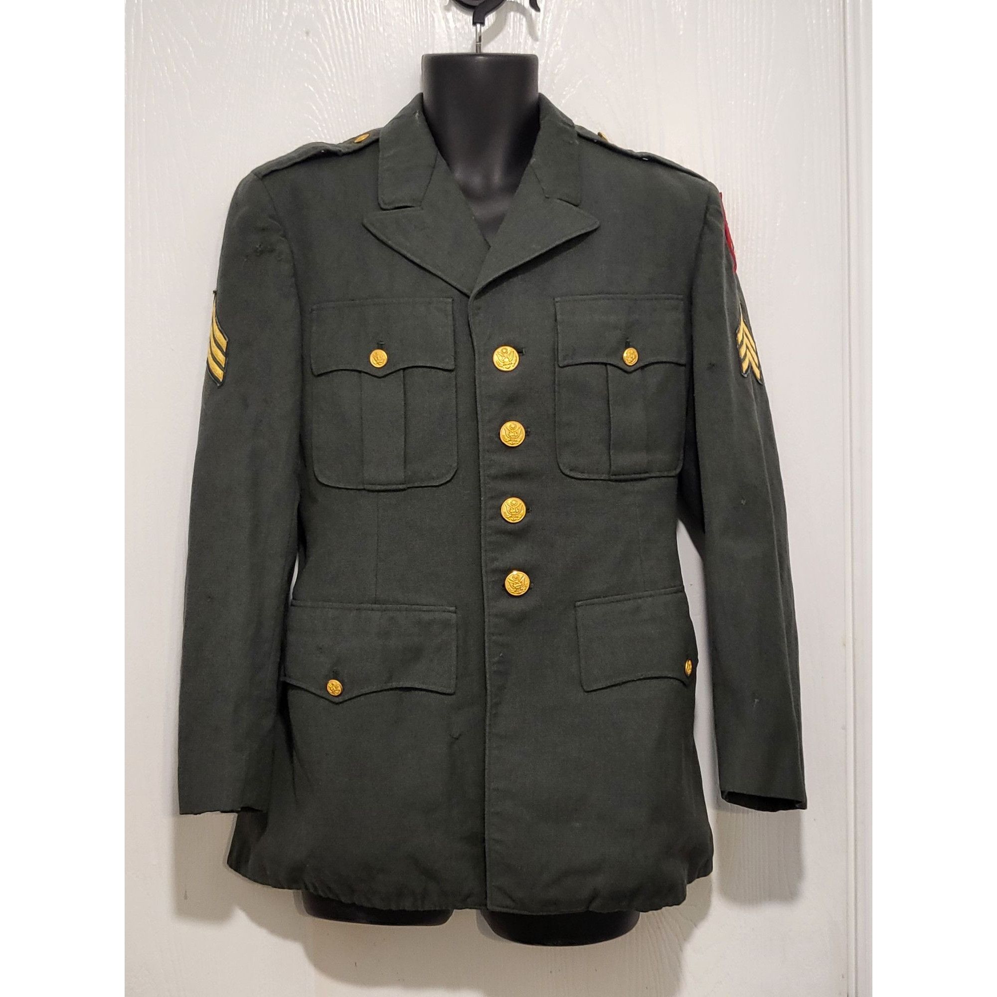Other Vintage US Army Sargent Uniform Jacket Men Sz 38R Green Miss Size 38R - 1 Thumbnail