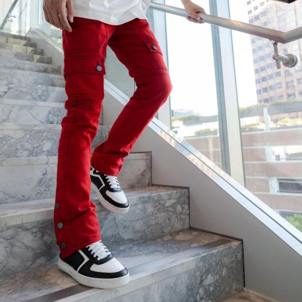 Designer AKINGS Kyle Snap Cargo Pants (Red - Size 36) Size US 36 / EU 52 - 6 Thumbnail