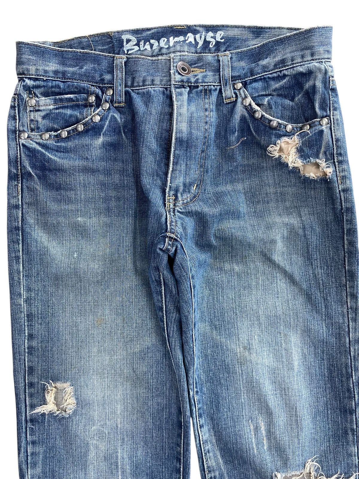 Japanese Brand Buzerayse Studded Distressed Faded Wide Leg Jeans Size US 30 / EU 46 - 2 Thumbnail