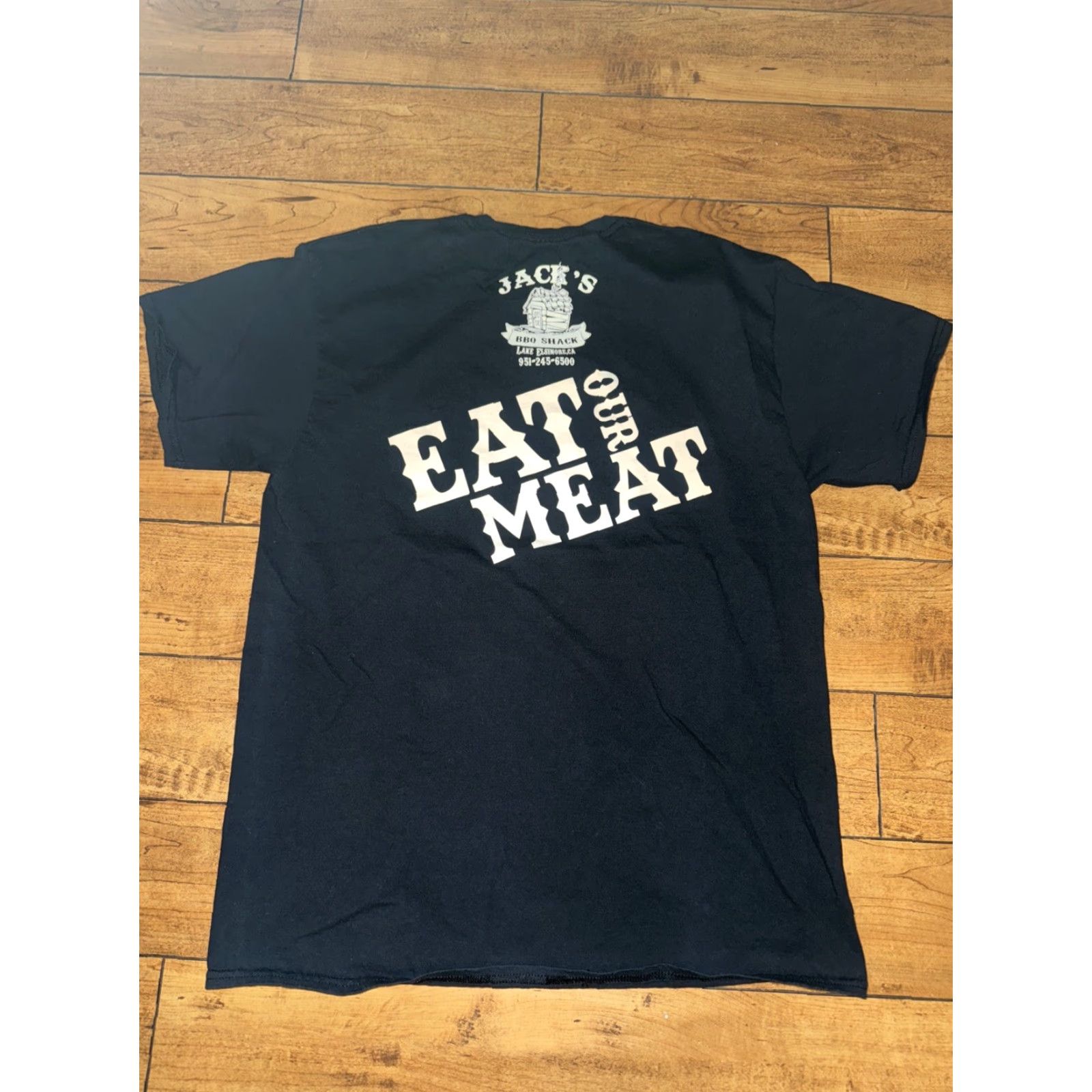Vintage Jacks BBQ Shack T-Shirt Eat Our Meat Black L Mens Shirt Size US L / EU 52-54 / 3 - 2 Thumbnail