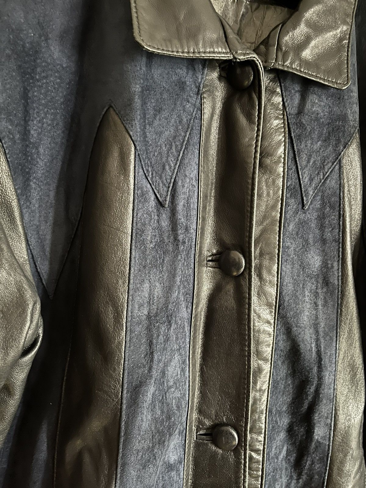 Genuine Leather × Japanese Brand × Vintage LEATHER SUEDE STRIPED TRENCH COAT LONG JACKET WESTERN BIKER Size M / US 6-8 / IT 42-44 - 3 Thumbnail
