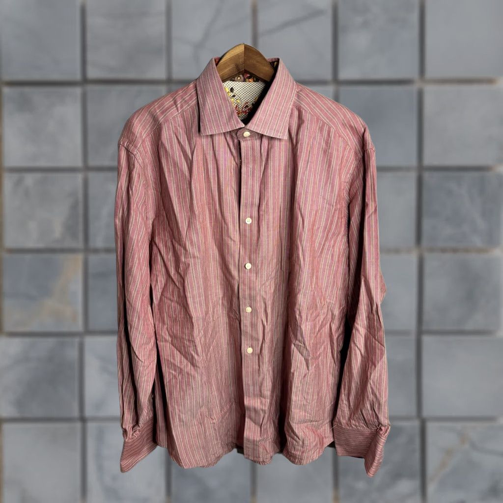 Robert Graham Robert Graham Mens XL Pink Stripe Long Sleeve Button Up Shirt Contrast Trim Size US XL / EU 56 / 4 - 1 Thumbnail