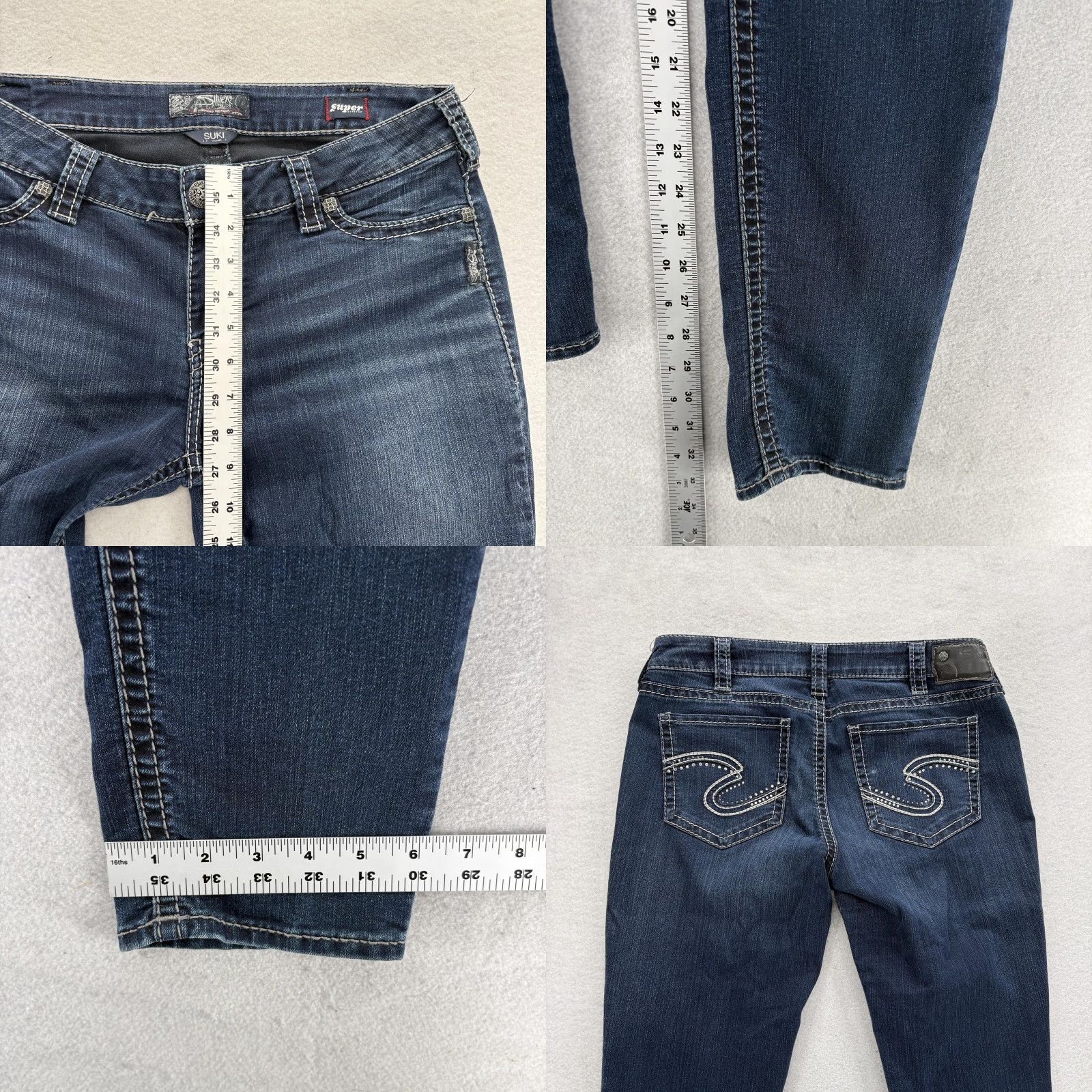 Silver Jeans Co. Silver Jeans Suki Mid Super Skinny Jeans Womens 33x33 Blue Dark Wash Stretch Y2K Size 24" / US 00 / IT 34 - 8 Thumbnail