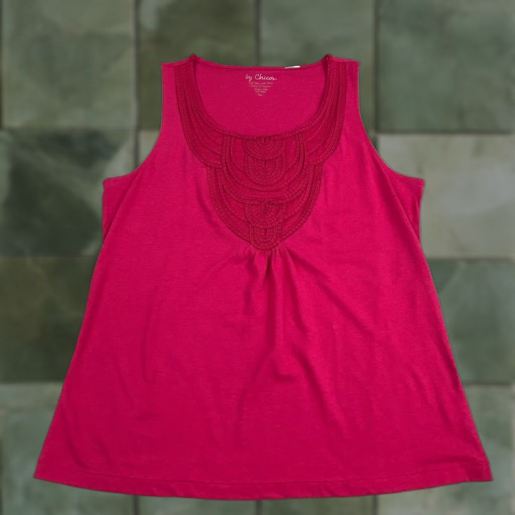 Vintage Chicos Womens Pink Tank Top Small Embellished Bodice Sleeveless Shirt Soft Cotton Size S / US 4 / IT 40 - 1 Thumbnail