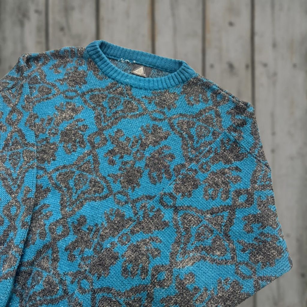 Vintage VINTAGE Knitted Sweater Mens M Blue Patterned Kennington Teal Gray 90s Size US M / EU 48-50 / 2 - 1 Thumbnail