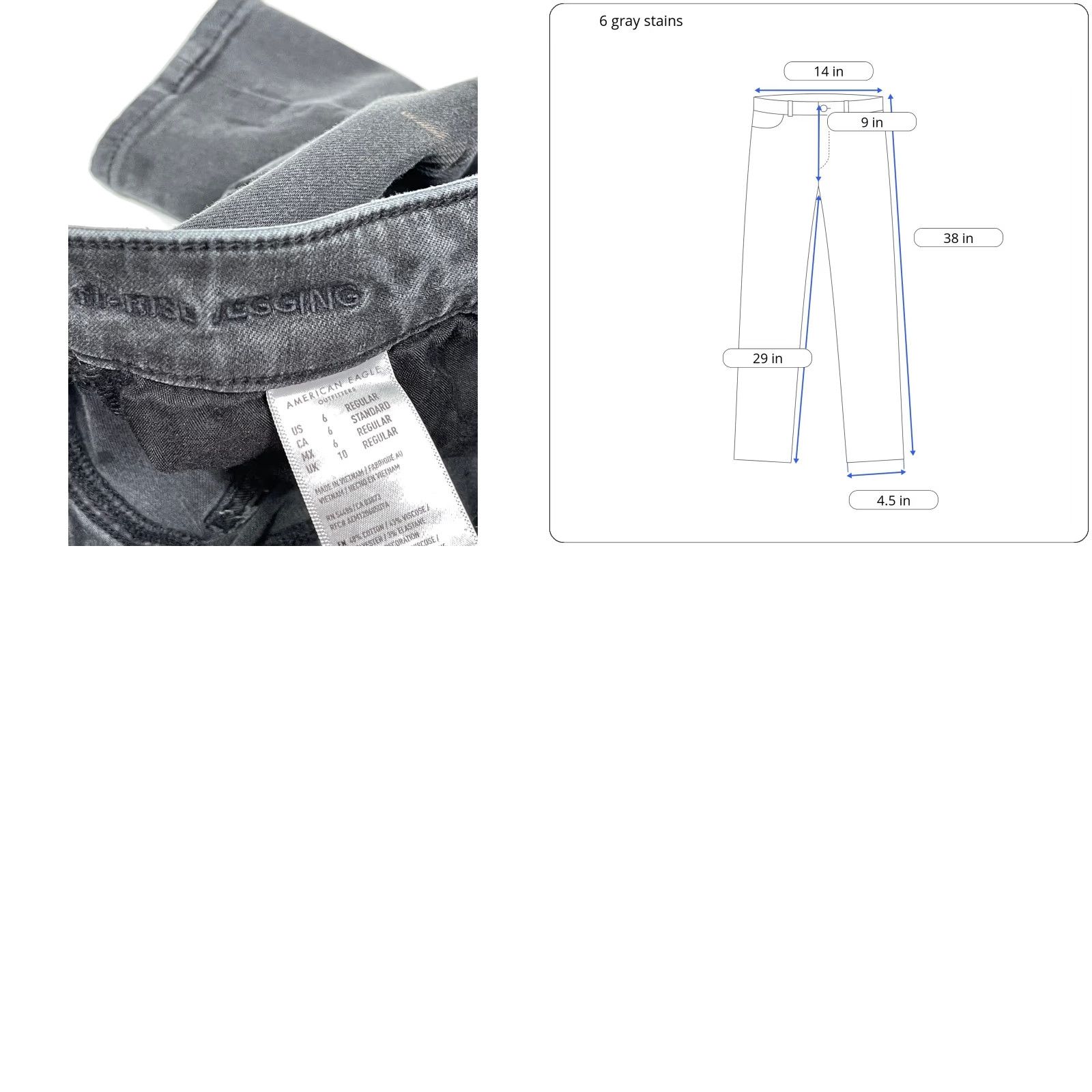American Eagle Outfitters American Eagle Jeans Women Size 6 Gray Jegging Super Stretch Ripped Stains Womens Size 28" / US 6 / IT 42 - 8 Thumbnail