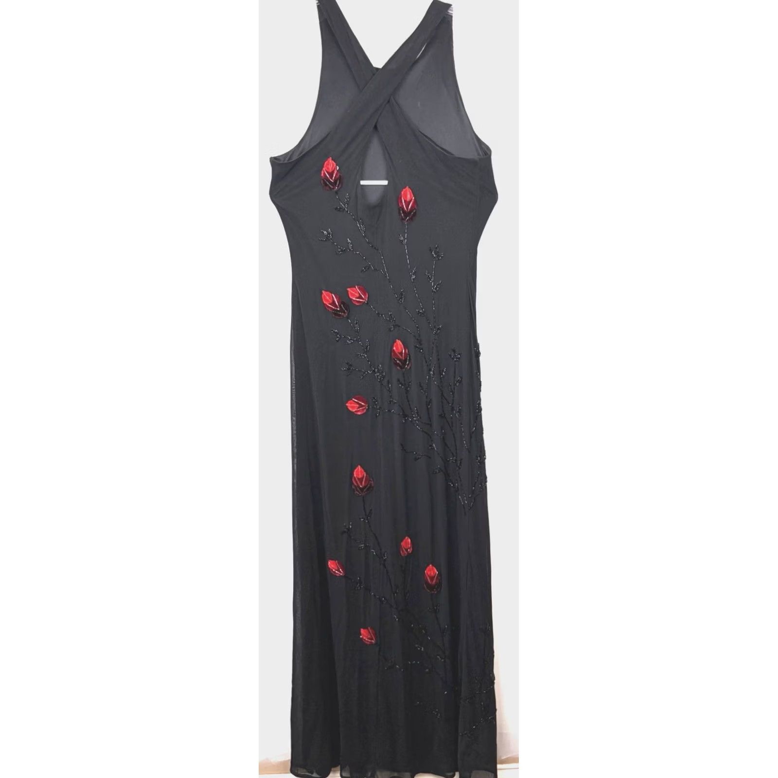 Vintage VINTAGE Cache Cache Formal Dress Womens 10 Black Beaded Red Flowers Maxi Long Silk Polyester Beaded 60" Shoulder to Hem Womens Size L / US 10 / IT 46 - 4 Thumbnail