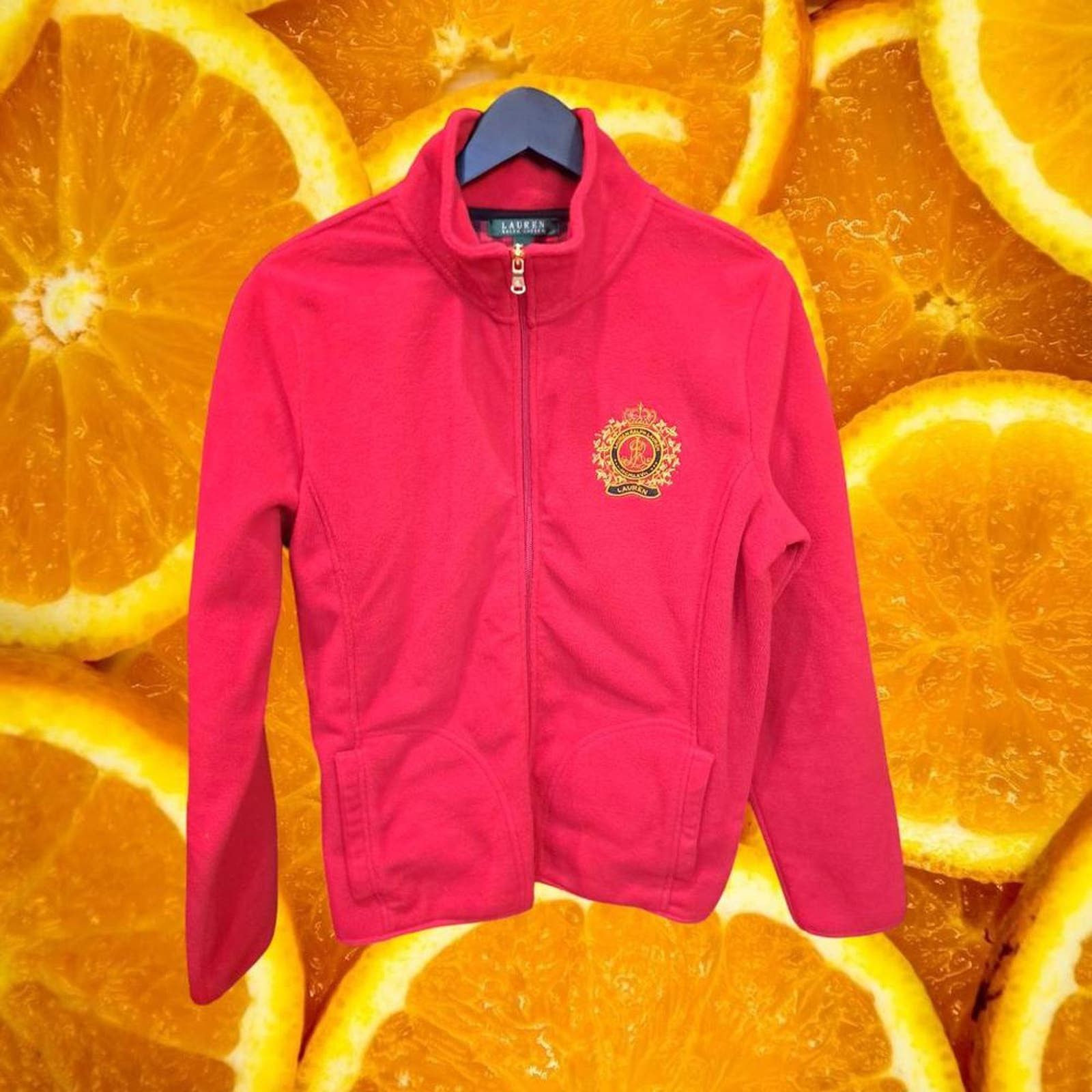 Lauren Ralph Lauren Lauren‎ Ralph Lauren Red Full Zip Fleece with Crest Size L / US 10 / IT 46 - 1 Thumbnail