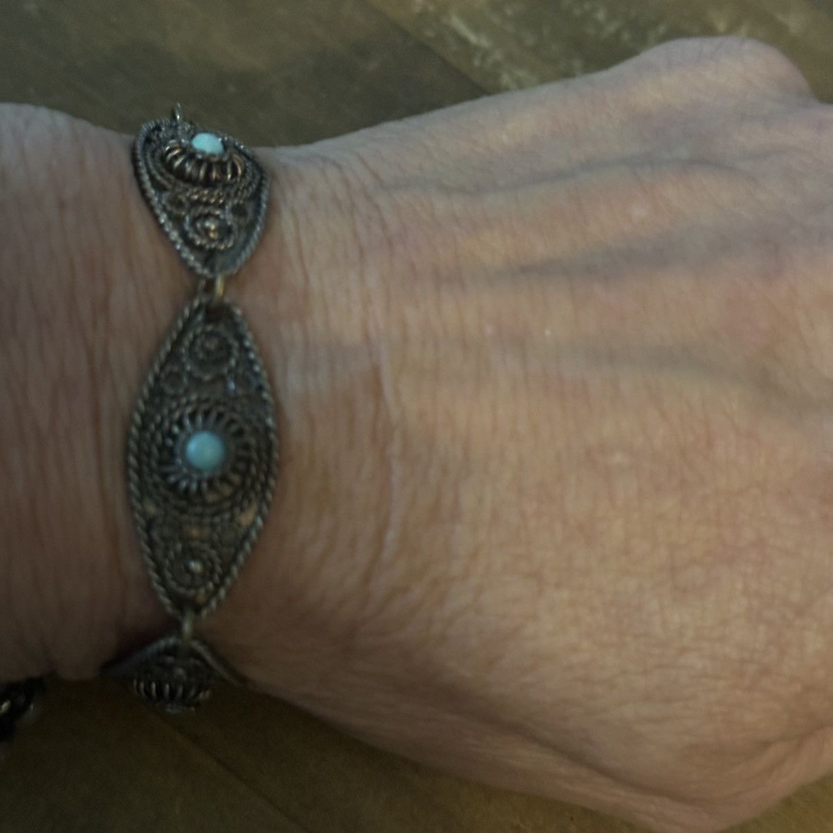 Vintage Vintage antique gold turquoise evil eye link chain bracelet Size ONE SIZE - 4 Thumbnail