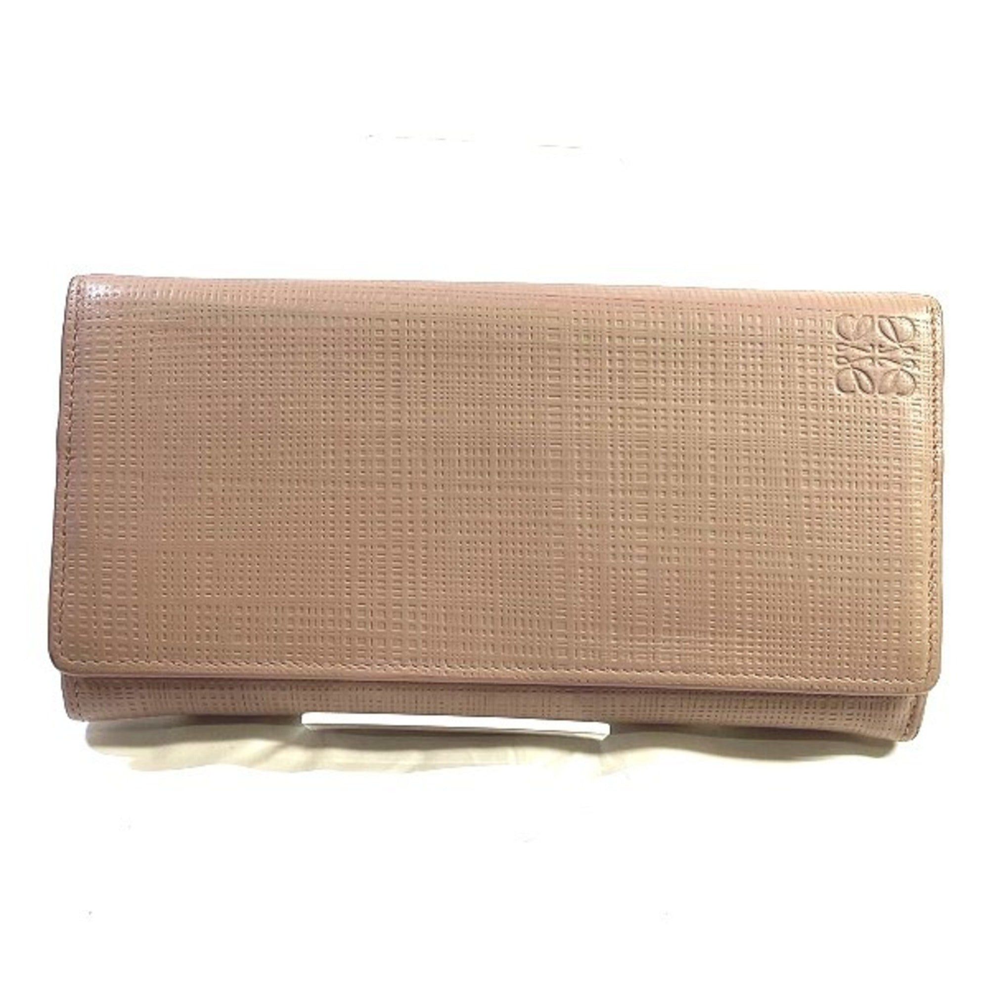 image of Loewe Anagram Linen Leather Pink Beige Bifold Long Wallet Women's in Black