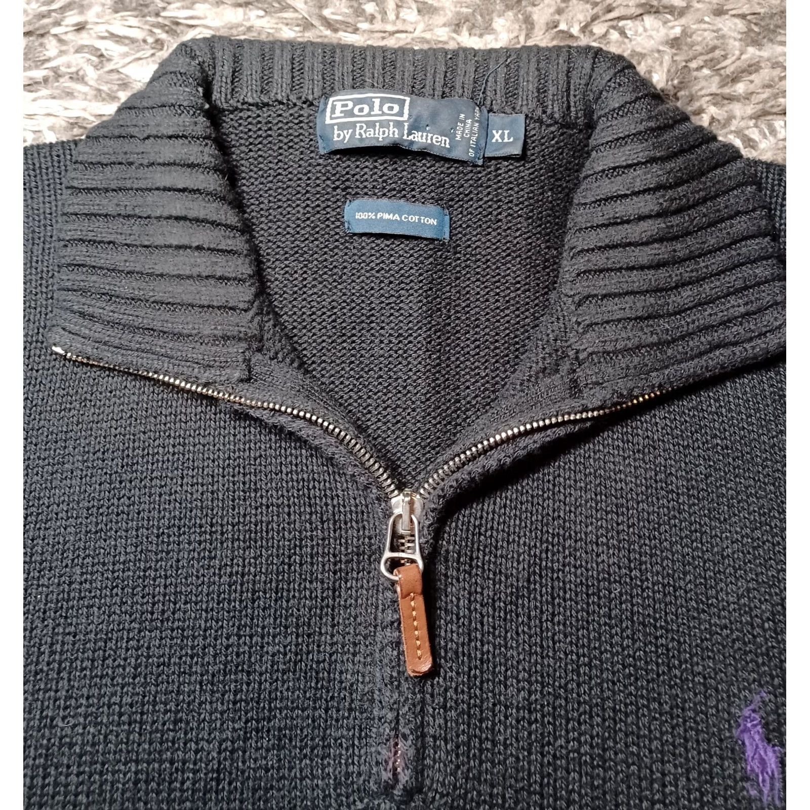 Polo Ralph Lauren VINTAGE Polo Ralph Lauren Mens XL Black Mock Neck 1/4 Zip Sweater Long Sleeve Cotton Size US XL / EU 56 / 4 - 2 Thumbnail