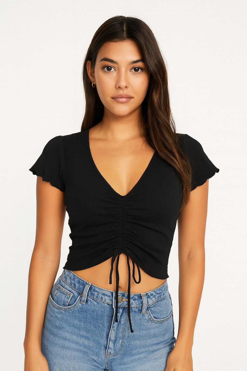 Other Juniors' Antistar Ribbed Ruched V-Neck Crop Top Sexy Summer Size S / US 4 / IT 40 - 1 Thumbnail