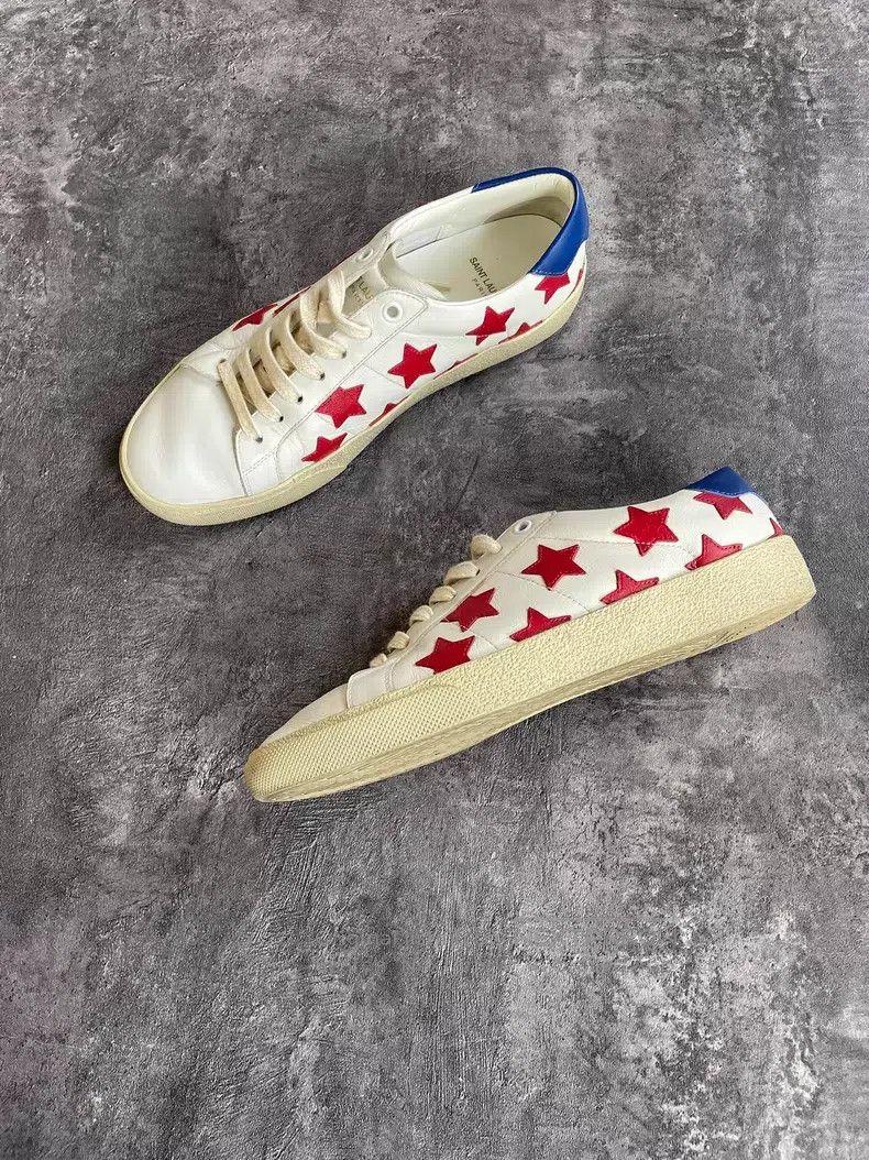 Saint Laurent Paris Saint Laurent Paris Red and White Patchwork Star Canvas Sh Size US 6 / EU 39 - 3 Thumbnail