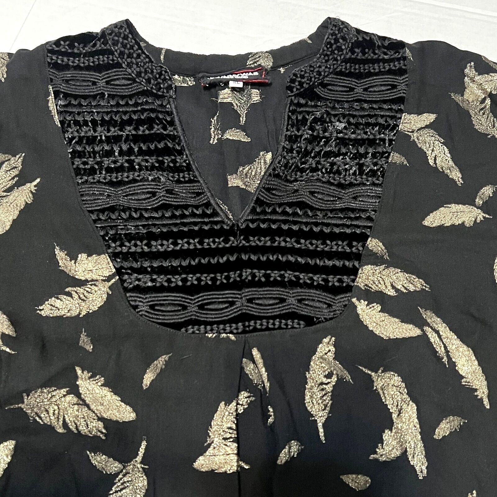 Johnny Was JOHNNY WAS WORKSHOP SZ XL BLACK GOLD FEATHER BELL SLEEVE Size XL / US 12-14 / IT 48-50 - 5 Thumbnail
