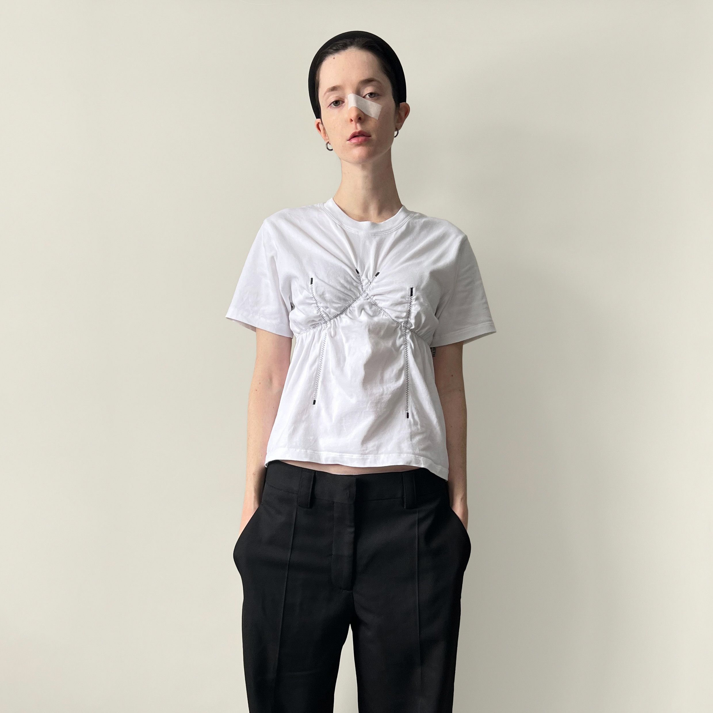 Veja VEJAS Gathered Contrast Stitch T-Shirt Size S / US 4 / IT 40 - 2 Thumbnail