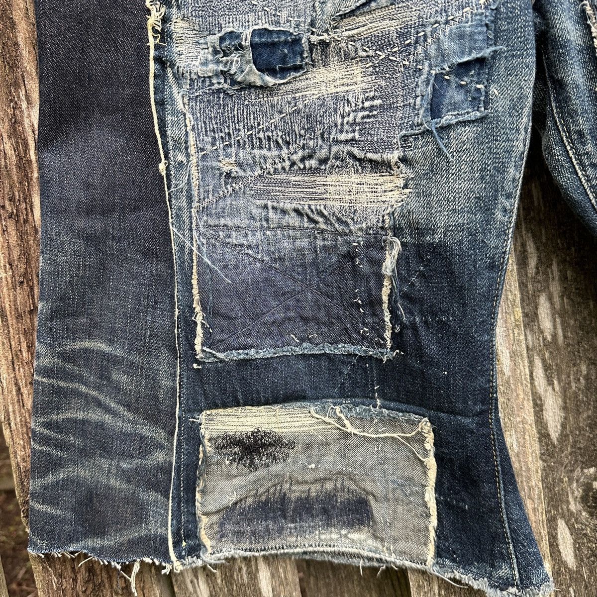 Kapital Selvedge Buckle Back Crash Boro Denim Shorts jort 5 pockets Size US 36 / EU 52 - 4 Thumbnail