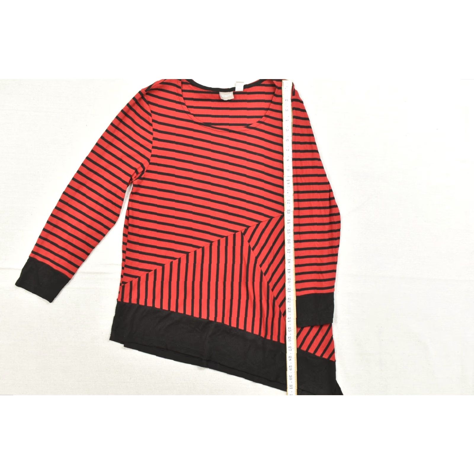 Vintage Chico's Red Black Striped Ribbed Knit Top XL Size Women Long Sleeve Pullover Round Neck Casual Stretch Size XL / US 12-14 / IT 48-50 - 5 Thumbnail