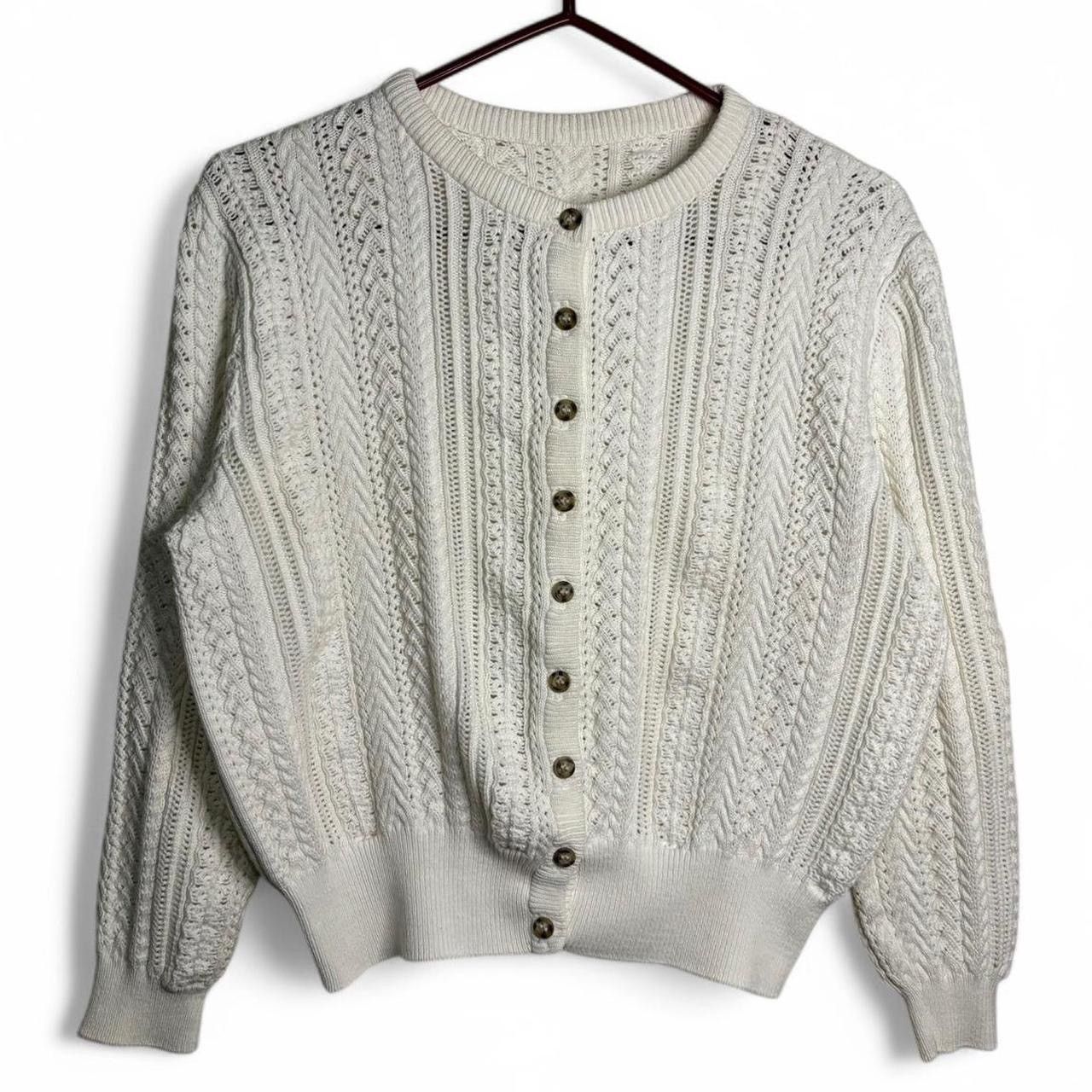 Vintage Vintage 1990s Cream Knit Boxy Cardigan Sweater Size S / US 4 / IT 40 - 1 Thumbnail
