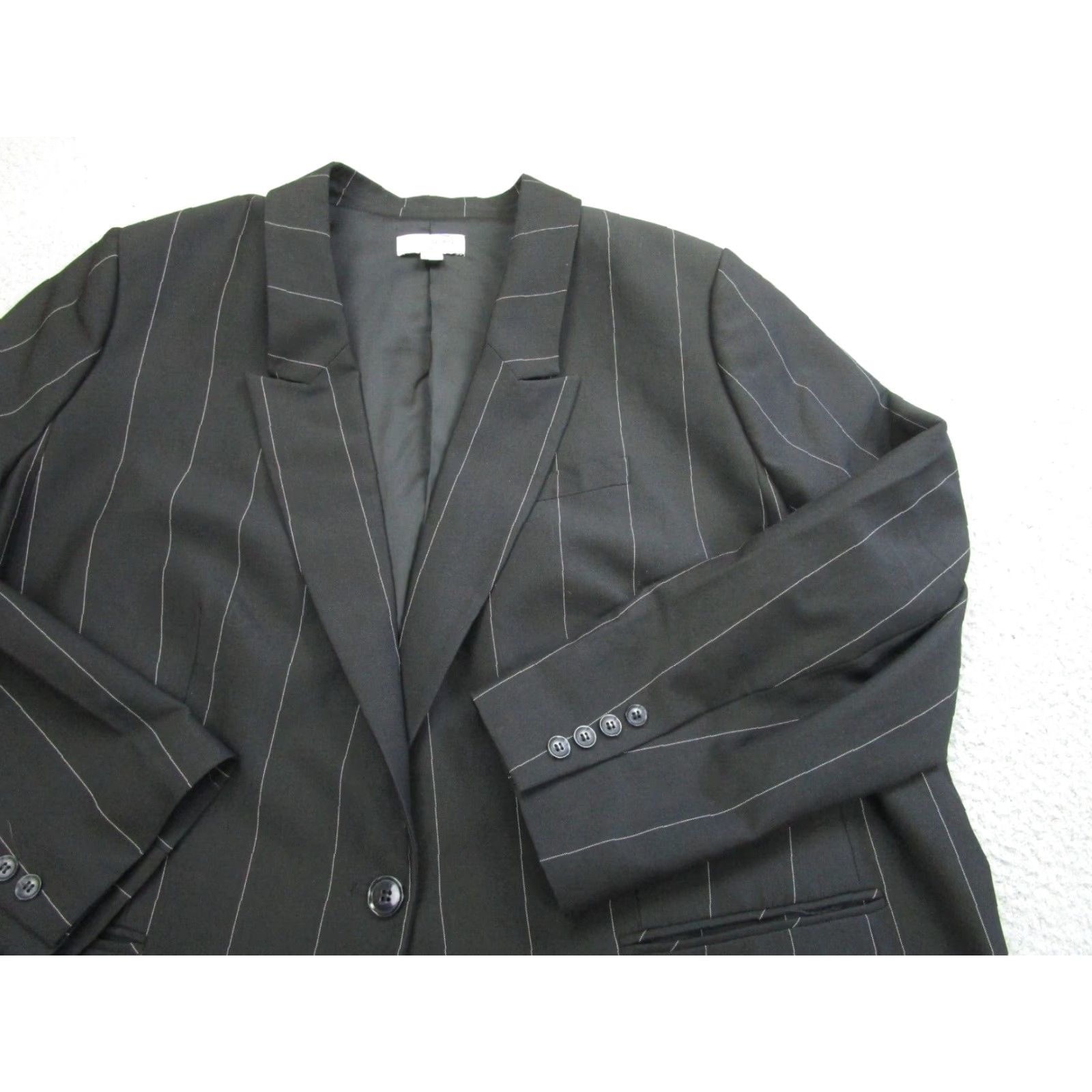 Nili Lotan VINTAGE? No. NILI LOTAN Blazer Jacket Women's 2X Black Pinstripe Single-Breasted One-Button Lined Stretch Regular Fit Coat Size XXL / US 16-18 / IT 52-54 - 6 Thumbnail