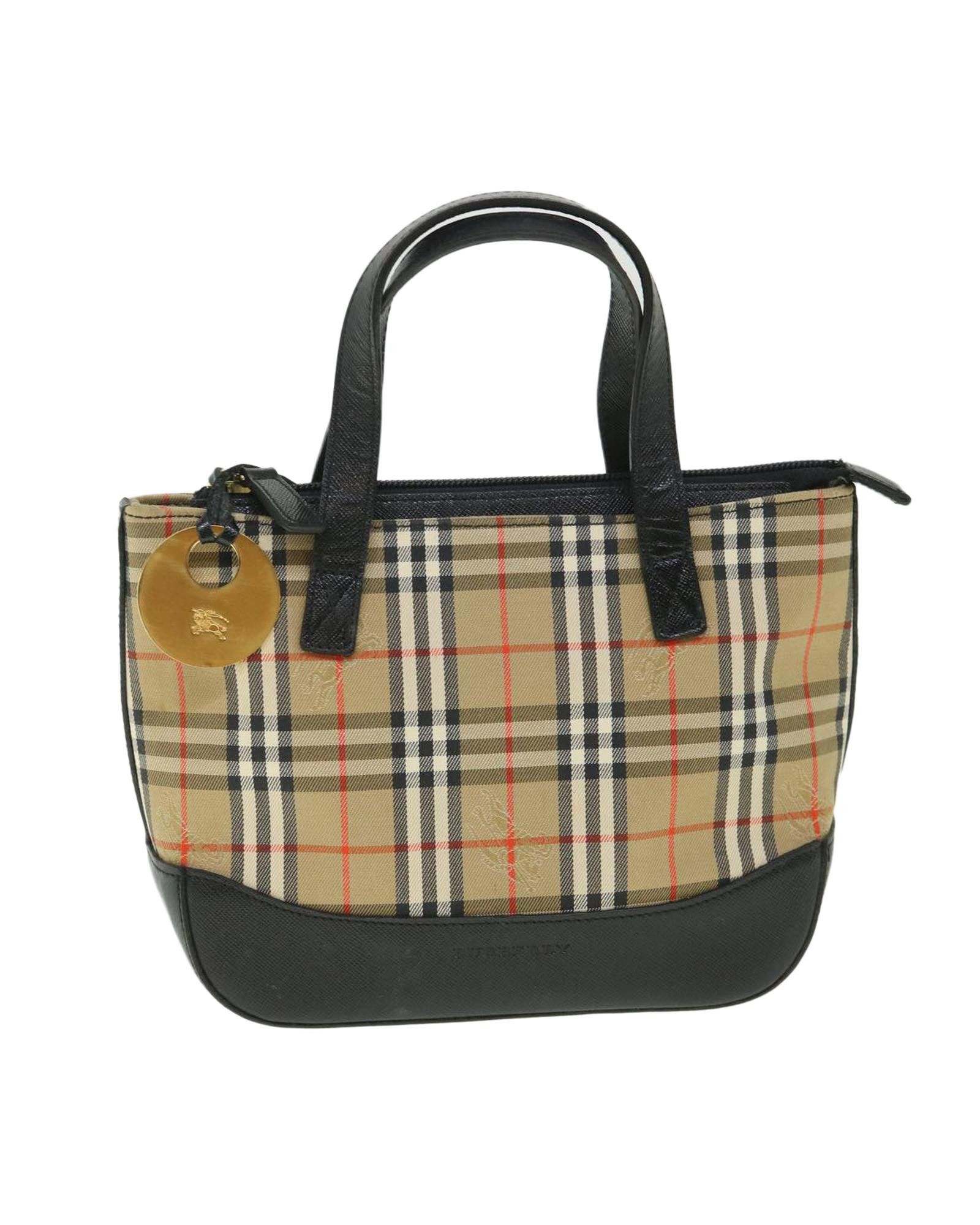 image of Burberry Canvas Leather Hand Bag With Charm Accessory in Beige, Women's
