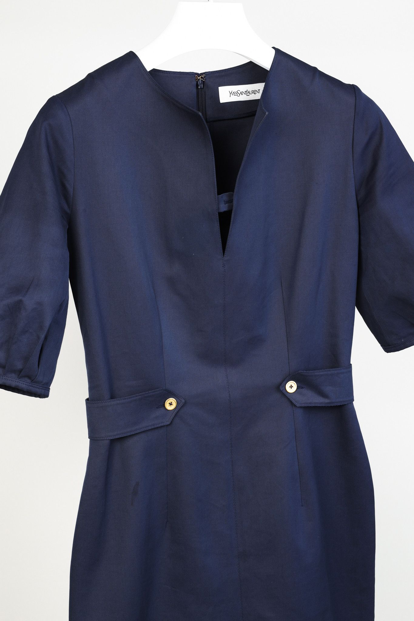Yves Saint Laurent Yves Saint Laurent R/12 Navy Buttoned-Waist Dress Size M / US 6-8 / IT 42-44 - 3 Thumbnail