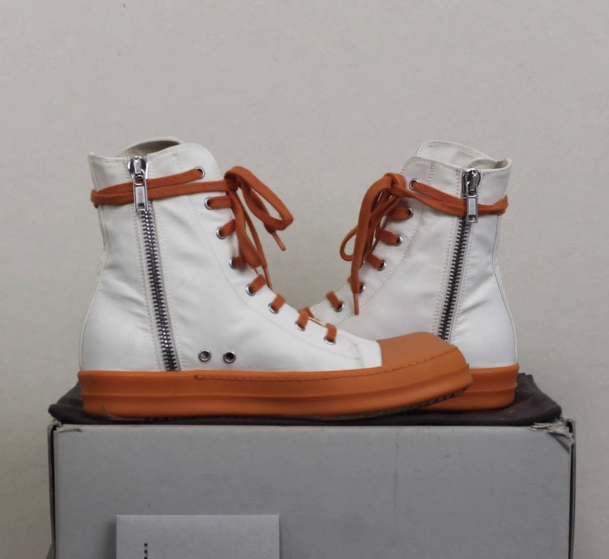 Rick Owens Rick Owens DRKSHDW White & Orange High-Top Sneakers Size US 7 / EU 40 - 4 Thumbnail