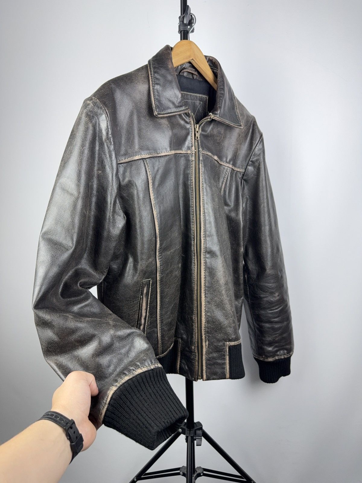 Vintage Vintage 90s Avant Garde Leather Biker MOTO Faded Jacket Size US XL / EU 56 / 4 - 8 Thumbnail