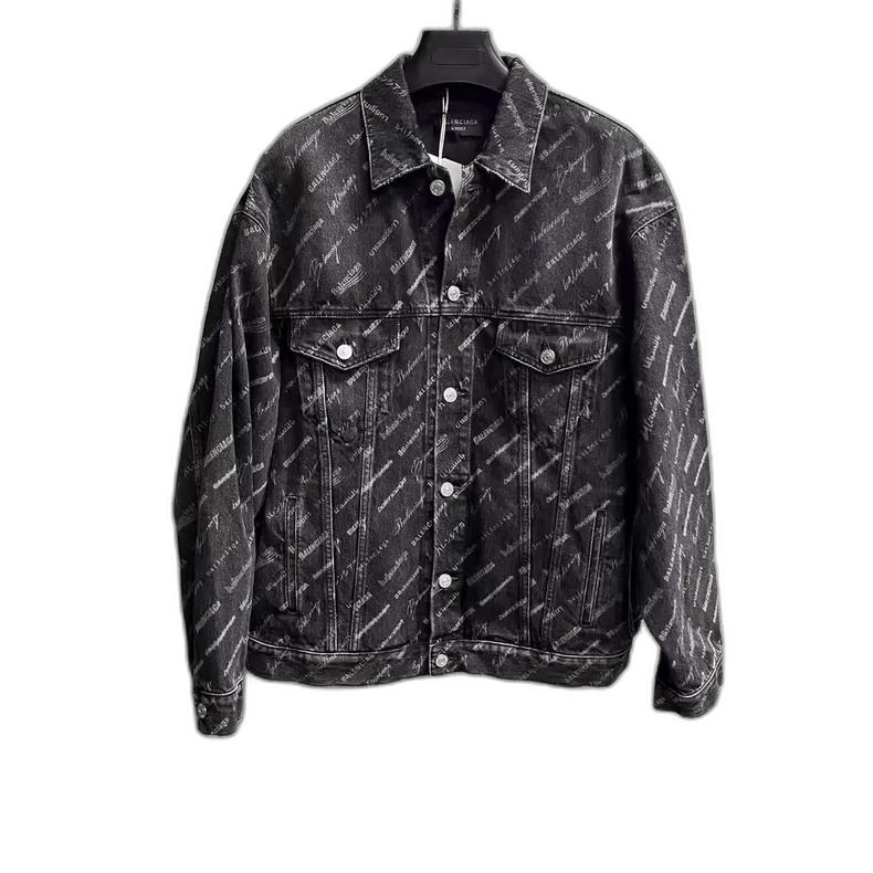 Balenciaga Balenciaga Black Logo Printed Denim Jacket Size US M / EU 48-50 / 2 - 1 Thumbnail