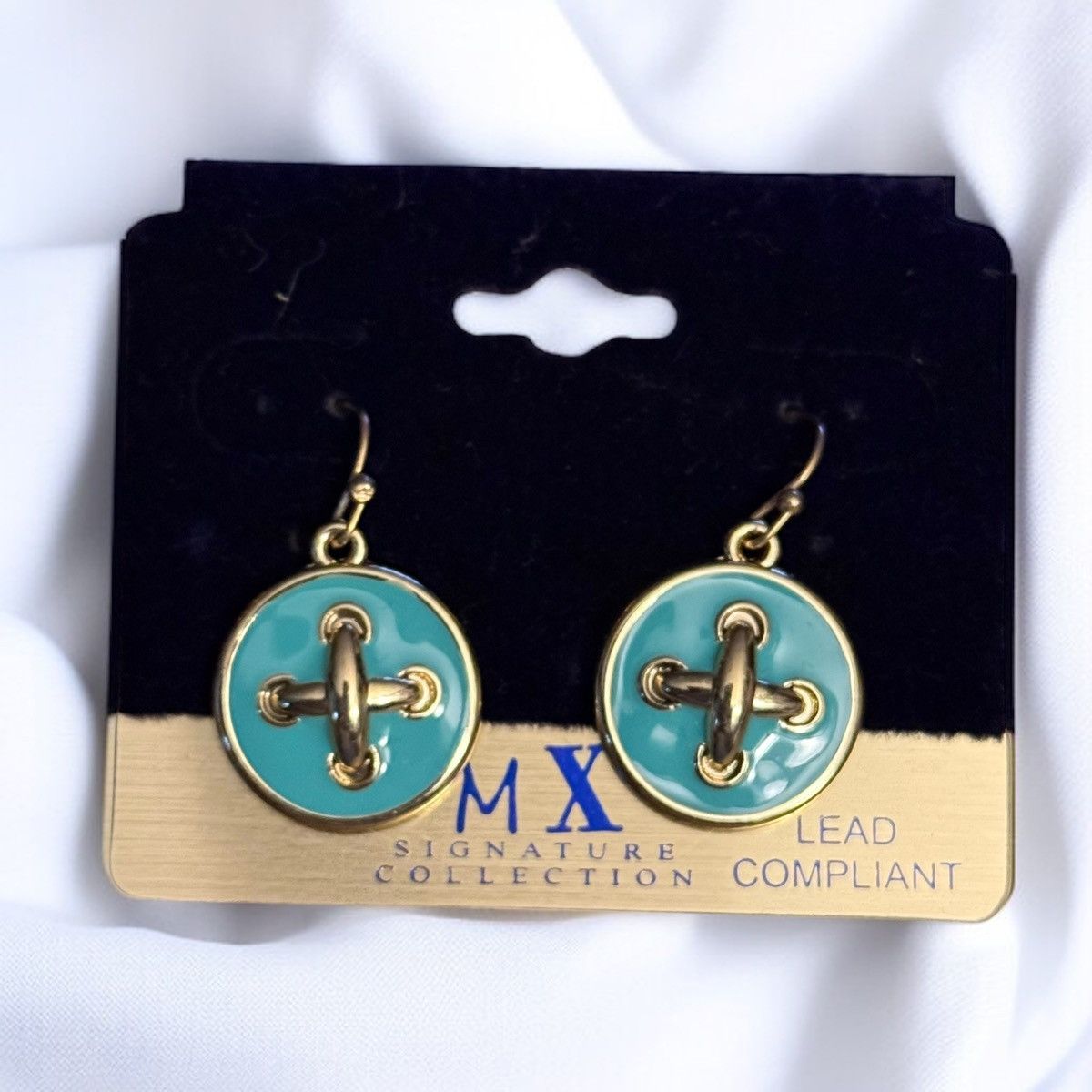 Other Gold tone turquoise enamel round button dangle earrings Size ONE SIZE - 1 Thumbnail