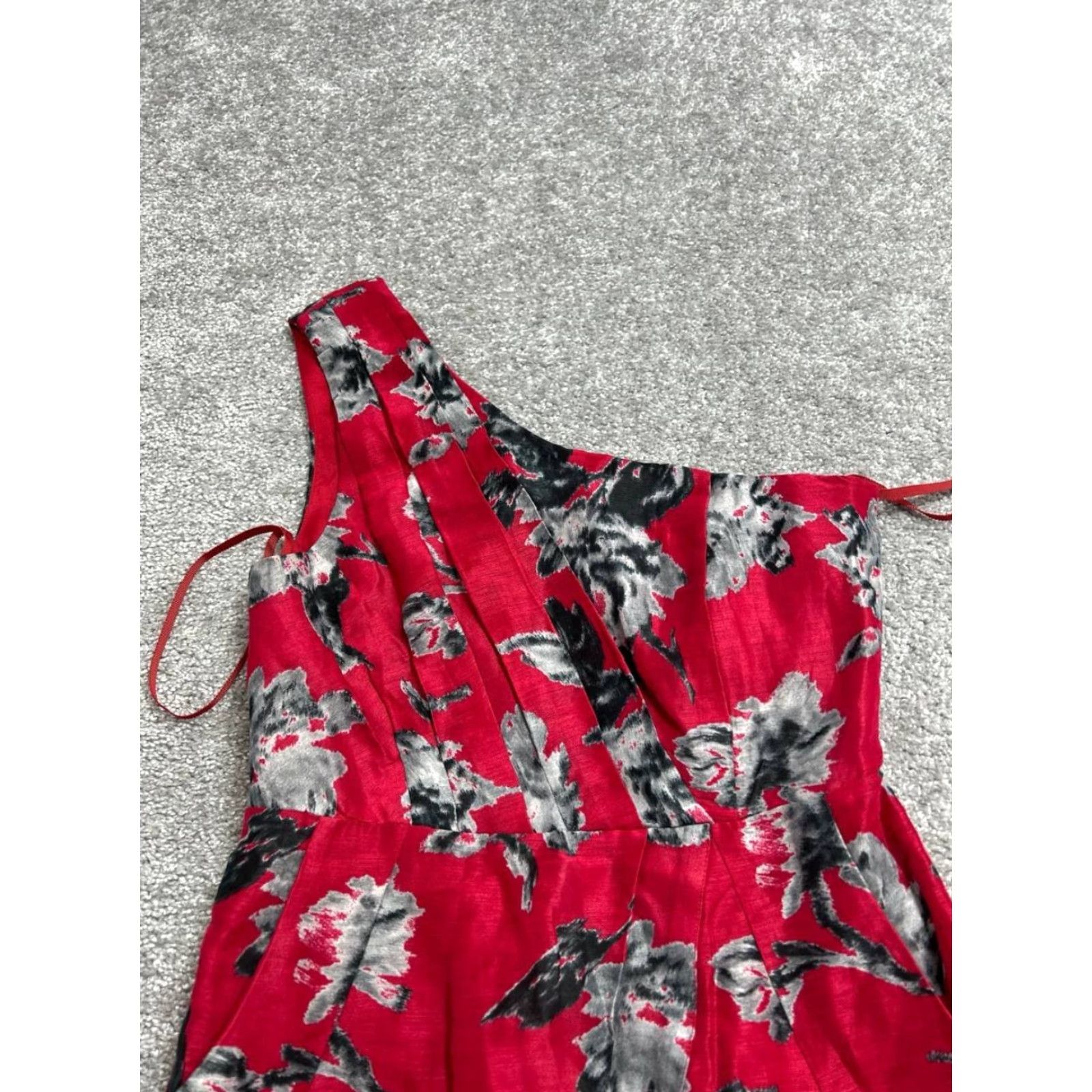 Anthropologie Anthropologie Bhldn Dress Womens 6 Red Floral Linen One Shoulder A-Line Knee Length Modern Classic Womens Size M / US 6-8 / IT 42-44 - 3 Thumbnail