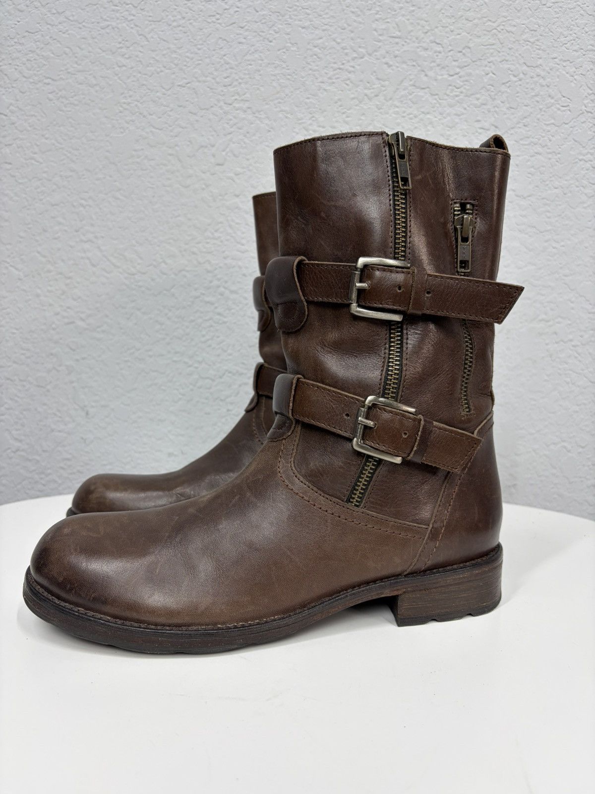 Hedi Slimane AS 98 Vibe Artisan Brown Leather Side Zip Ankle Biker Boots Size US 7.5 / EU 40-41 - 3 Thumbnail