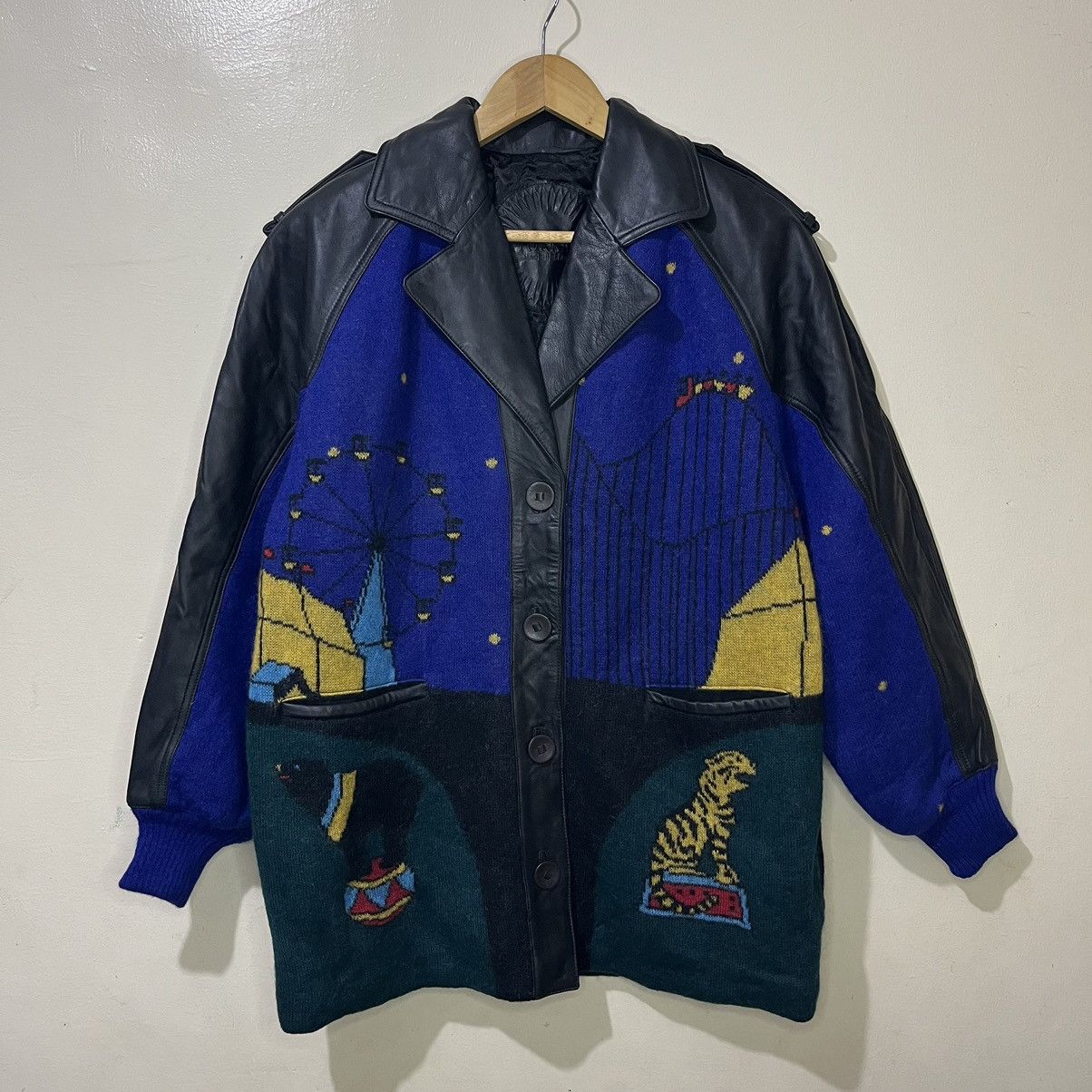 Torras 1990's Torras Spain Art Design Leather Wool Coat Jacket Size US L / EU 52-54 / 3 - 1 Thumbnail