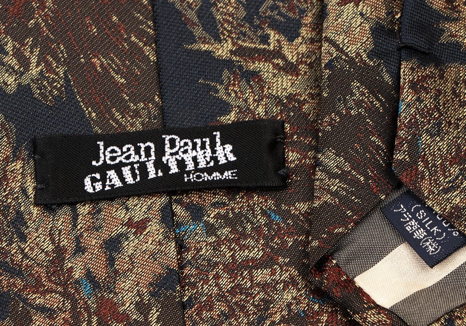 Jean Paul Gaultier Floral Jacquard Tie in Navy and Gold Size ONE SIZE - 8 Thumbnail