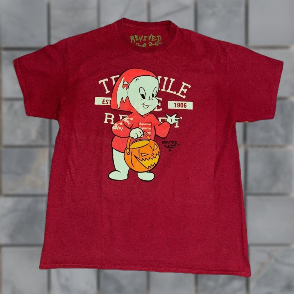 Vintage Asspizza x Casper Revive T-Shirt Graphic Print Red Large Mens 20x27 Streetwear Crew Neck Short Sleeve 100% Cotton Vintage No Size US L / EU 52-54 / 3 - 1 Thumbnail
