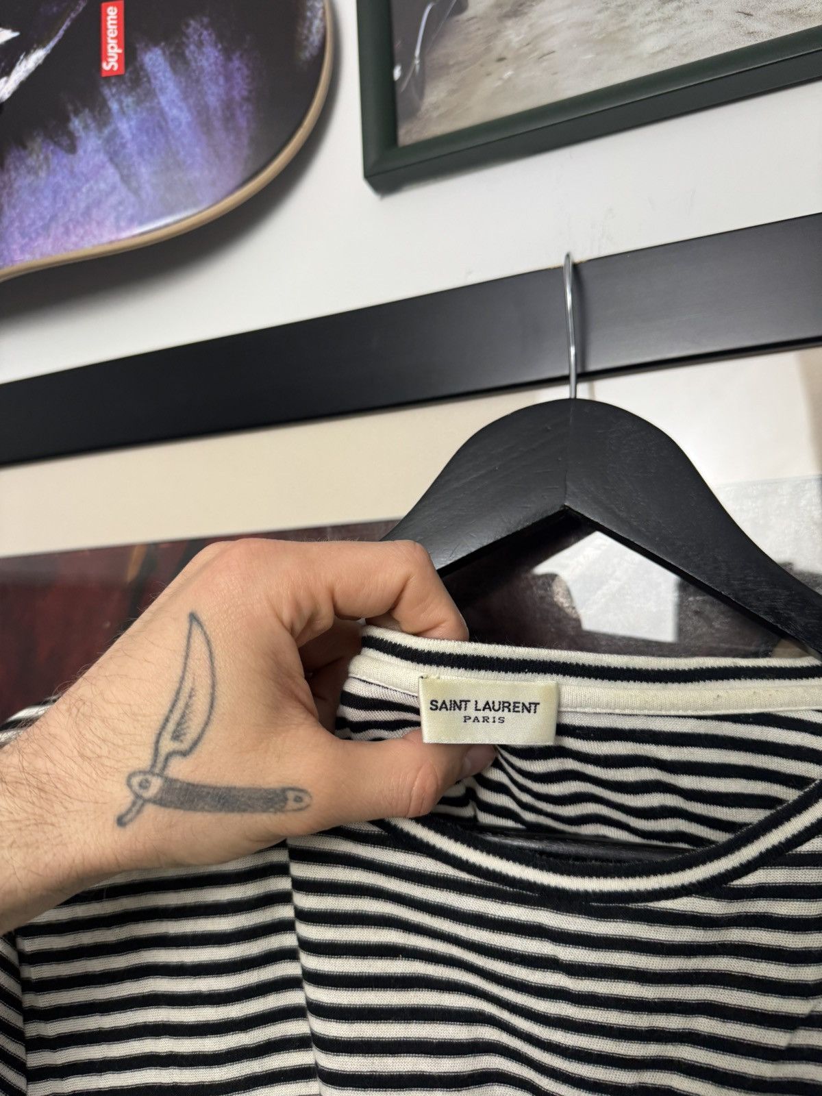 Saint Laurent Paris Saint Laurent Knit Stripe Tee Designer Luxury Center Logo Size US M / EU 48-50 / 2 - 4 Thumbnail