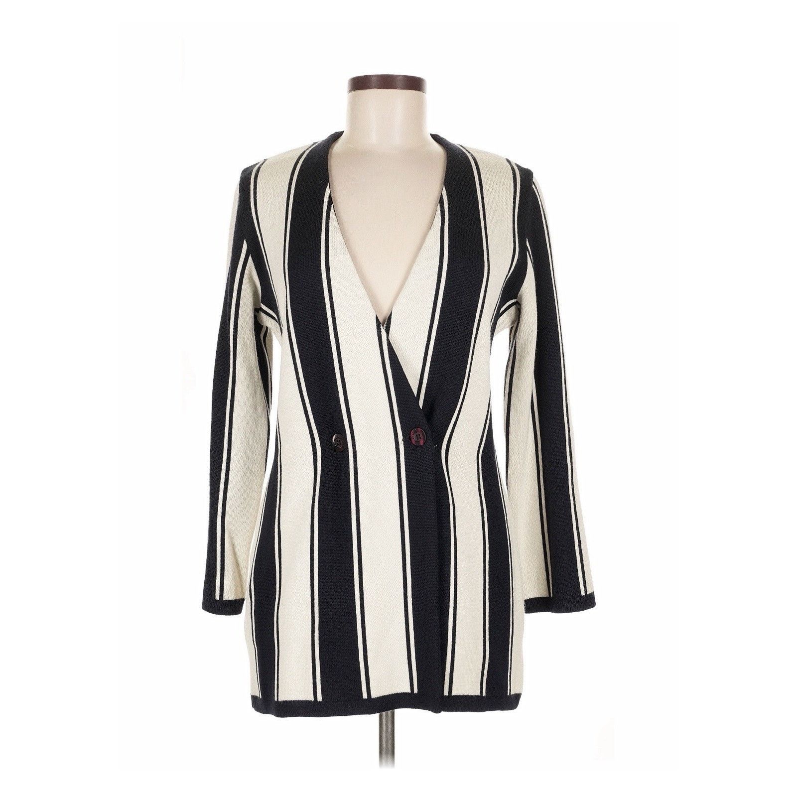 Vintage VTG Wool Blend Navy Blue White Knit Striped Blazer Jacket 40 Size M / US 6-8 / IT 42-44 - 1 Thumbnail